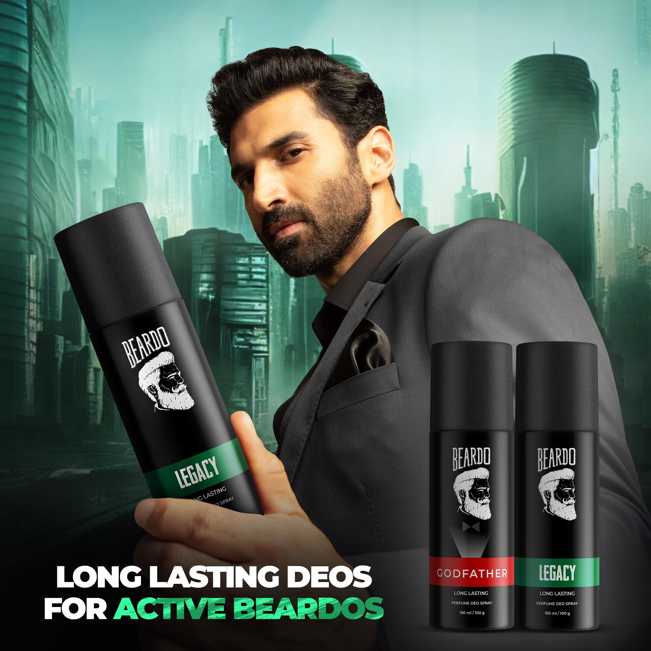 Beardo Legacy & Godfather Perfume Body Spray For Men 150ml Each (Set of 2) Citrus Aromatic Spicy | Deodorant | Deo For Men | Long Lasting Perfume| Rakhi Gift For Brother | Gift For Friends