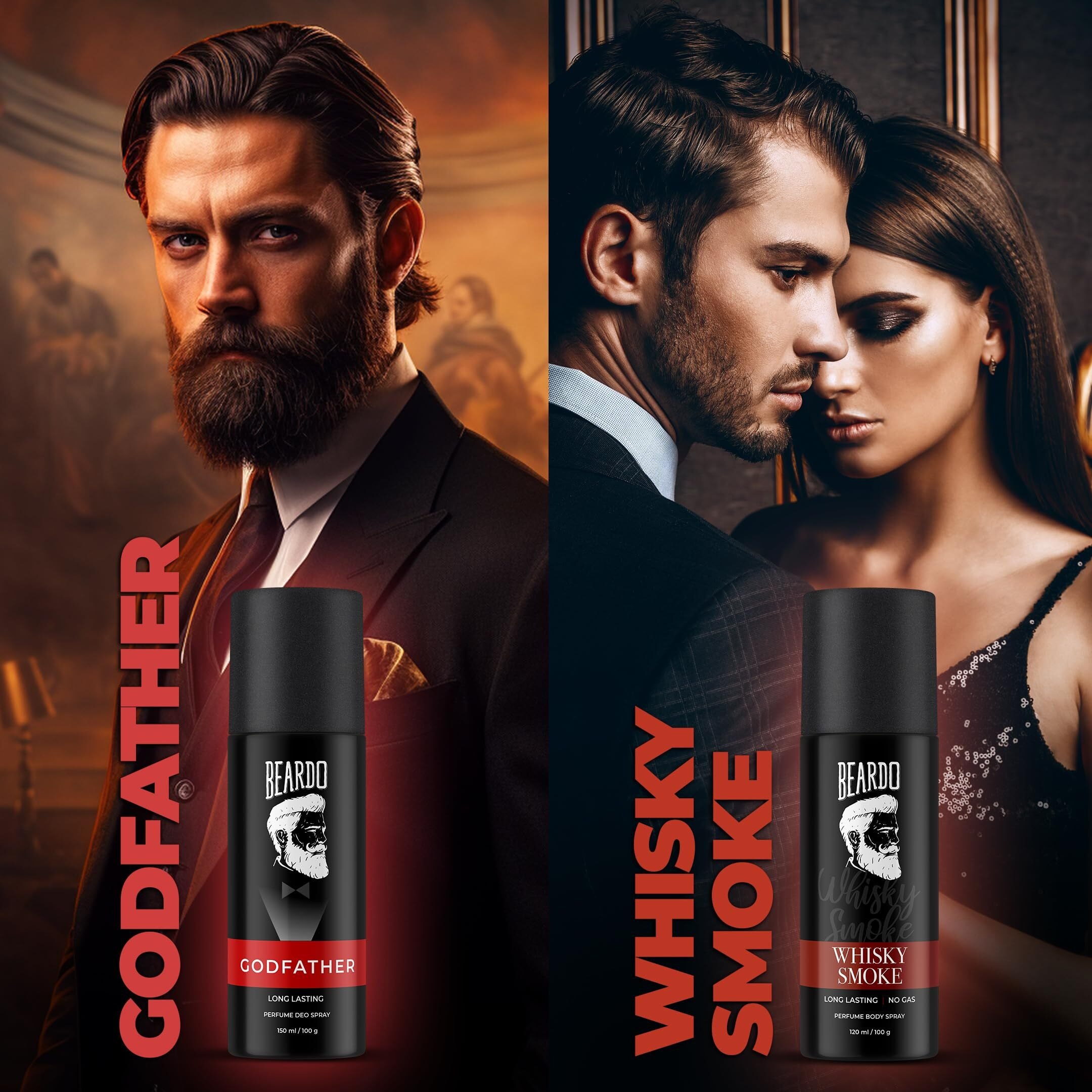 Beardo Godfather & Whisky Smoke Perfume Body Spray Combo (Set of 2) Citrus Aromatic Spicy | Deodorant | Deo For Men | Long Lasting Perfume| Rakhi Gift For Brother | Gift For Friends