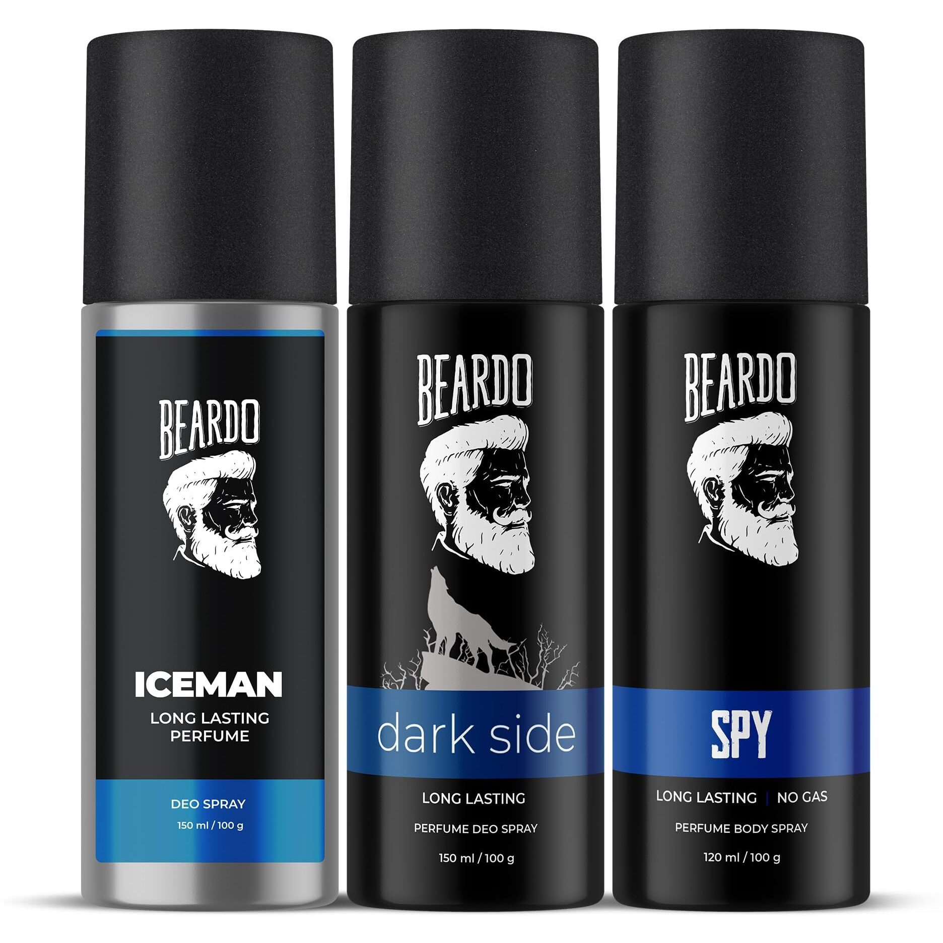 Beardo Iceman, Darkside & Spy Perfume Body Spray (Set of 3) Aromatic Fresh | Long Lasting Deodorant for Men | Date Night Body Deo Gift for Men | Rakhi Gift For Brother | Gift For Friends