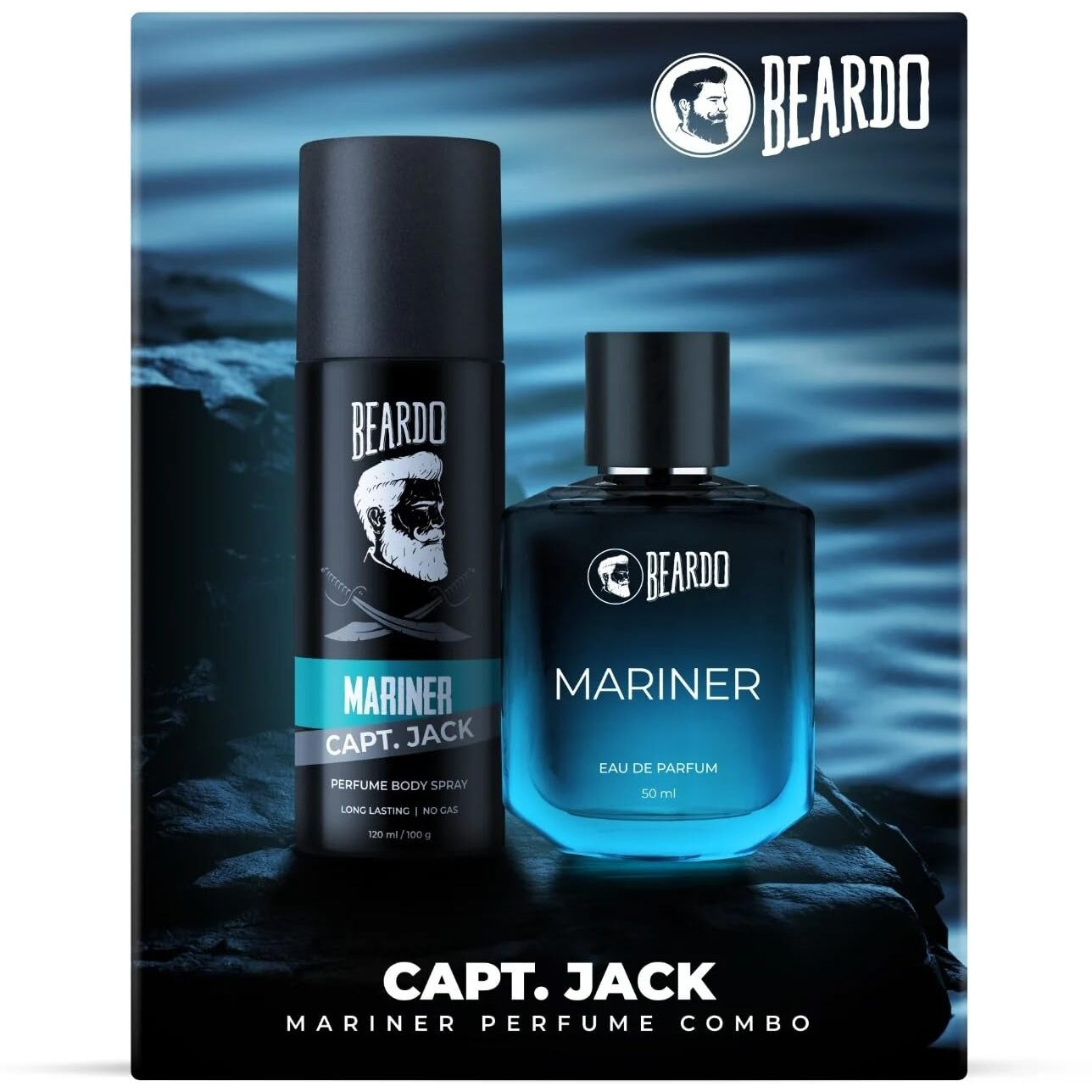 Beardo Mariner Perfume EDP 50ml & Mariner Captain Jack Perfume Body Spray 120ml for Men | Eau De Parfum | Long Lasting Perfume for Men | Deodorant Body Spray for Men | Day Time Fragrance Body Spray For Men | Fresh, Aqua Notes | Gift for Men | Rakhi Gift for Brother | Friendship Day Gift