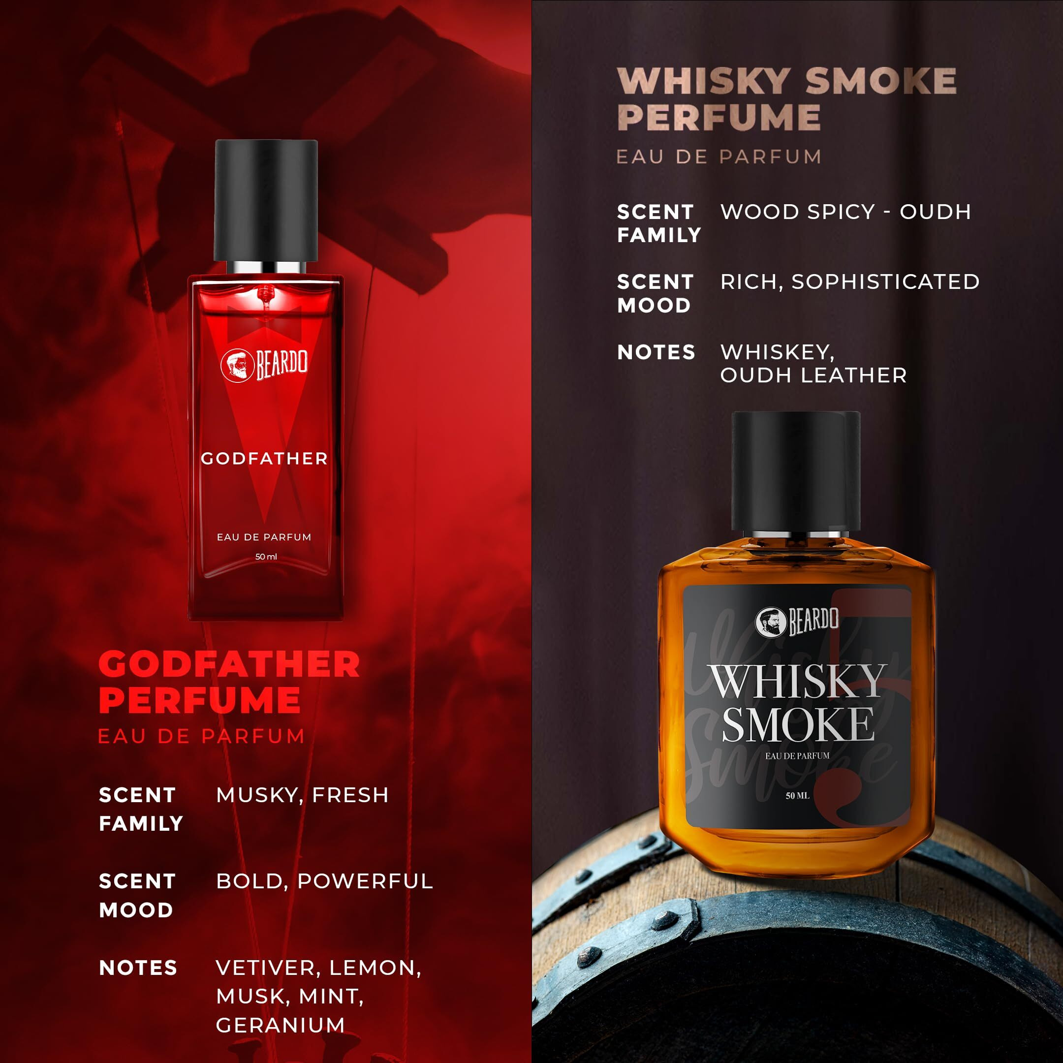 BEARDO Men Whisky Smoke & Godfather Liquid Perfume Combo (50 Ml X 2) | Spicy, Woody - Oudh Notes Of Whisky Smoke & Aromatic, Spicy Notes Of Godfather | Lasting Liquid Perfume | Ideal Gift | Rakhi Gift for Brother | Friendship Day Gift