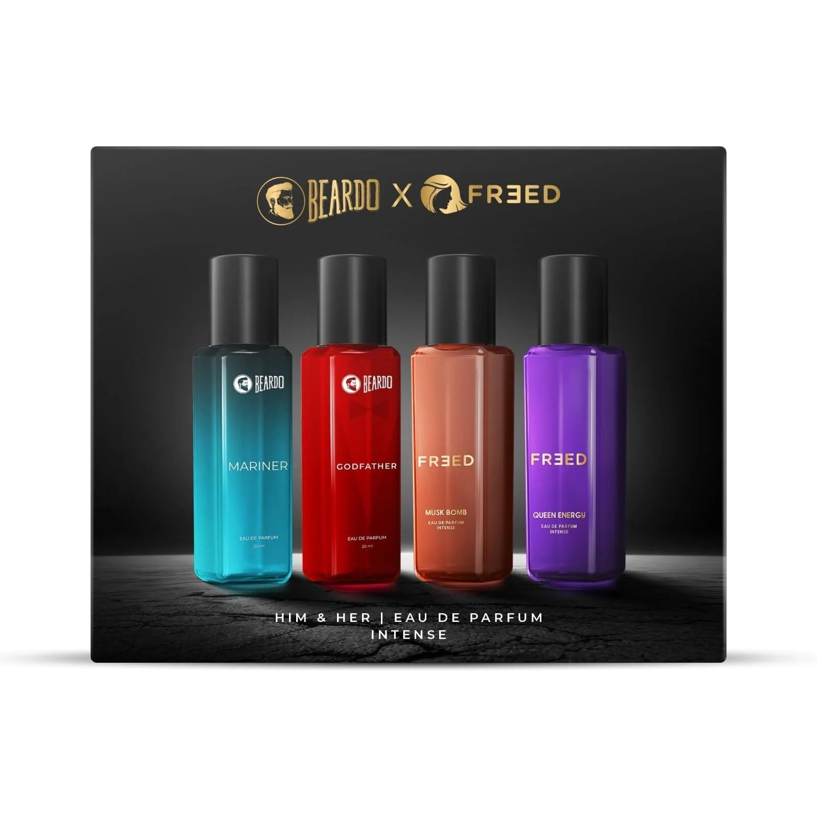 Beardo Him & Her Perfume Giftset 20ml x 4 | Long Lasting Spicy Eau De Parfum | Gift For Couple, Men Women | Rakhi Gift for Brother & Sister | Friendship Day Gift