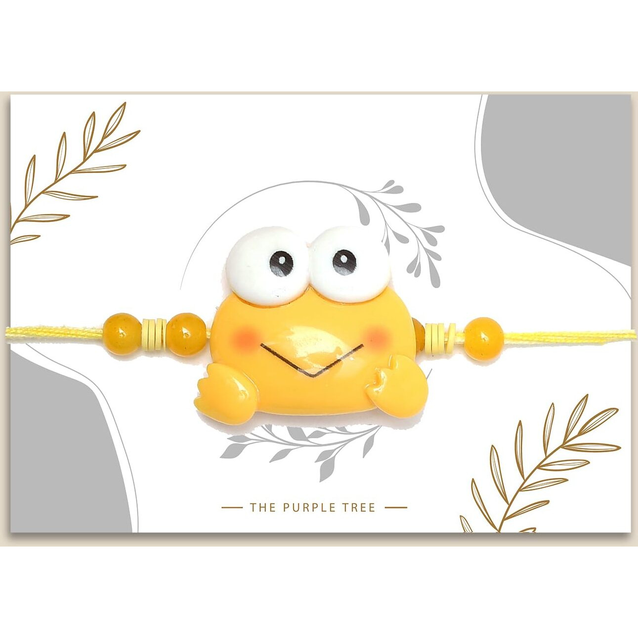 The Purple Tree Cute Yellow Frog Rakhis For Kids with Roli Chawal and Card (Pack of 1) Rakhi for bhai, Rakshabandhan Gift for Kids, Rakhi Gift, Cute Froggo Rakhi