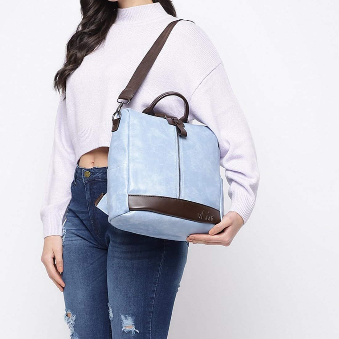 VISMIINTREND Stylish Women Sky Blue Leather Backpack Handbag for Teen Girls | Everyday use Ladies Sling Bag Shoulder Purse for Office, College, Travel, Birthday Gift | Rakhi Gifts for Sisters, Bhabhi