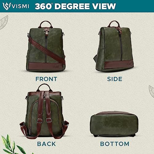 VISMIINTREND Stylish Women Green Leather Backpack Handbag for Teen Girls | Everyday use Ladies Sling Bag Shoulder Purse for Office, College, Travel, Birthday Gift for Wife | Rakhi Gifts for Sisters