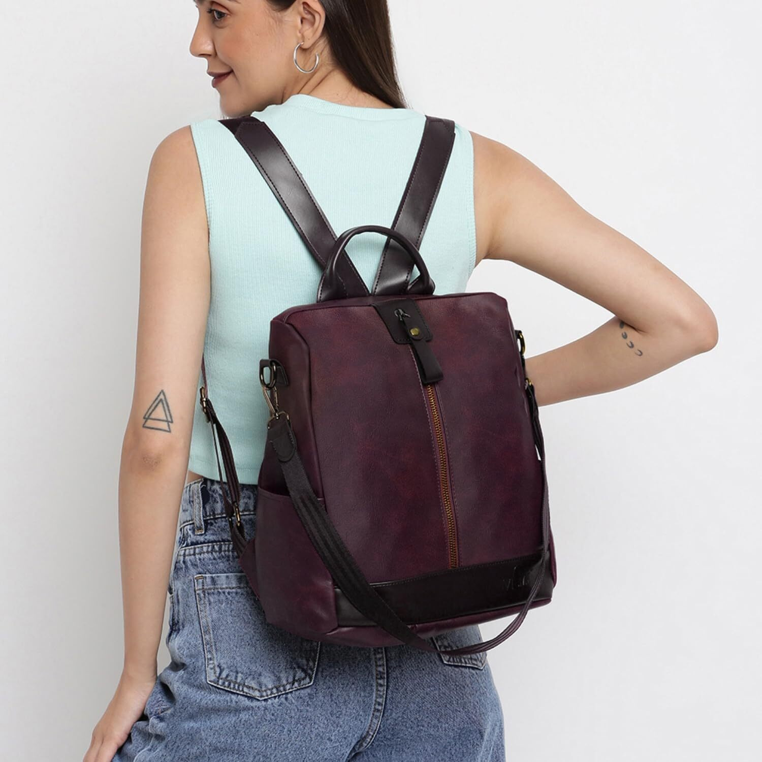 VISMIINTREND Stylish Women Wine Leather Backpack Handbag for Teen Girls | Everyday use Ladies Sling Bag Shoulder Purse for Work, College, Travel, Birthday Gift for Wife| Rakhi Gifts for Sisters/Bhabhi