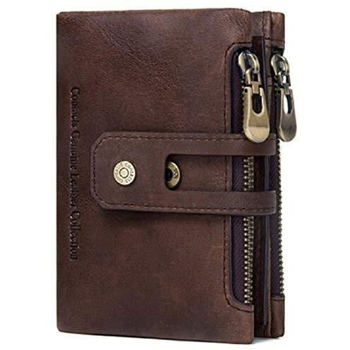 Contacts Mens Genuine Leather Wallet with Rakhi Gift Set Combo | RFID Blocking Wallet for Men| 14 Card Slots, 1 ID Window | 2 Zipper Compartments, Button Closure (Brown RKI)