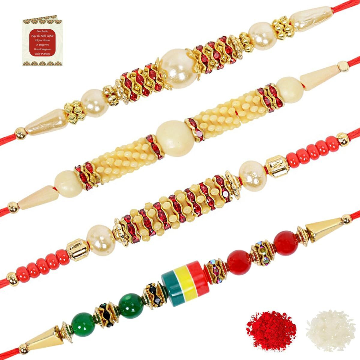 Riddhika Ventures Set of Multi Colour Family Rakhi with Roli Chawal and Greeting Card (J1K1O1D1)