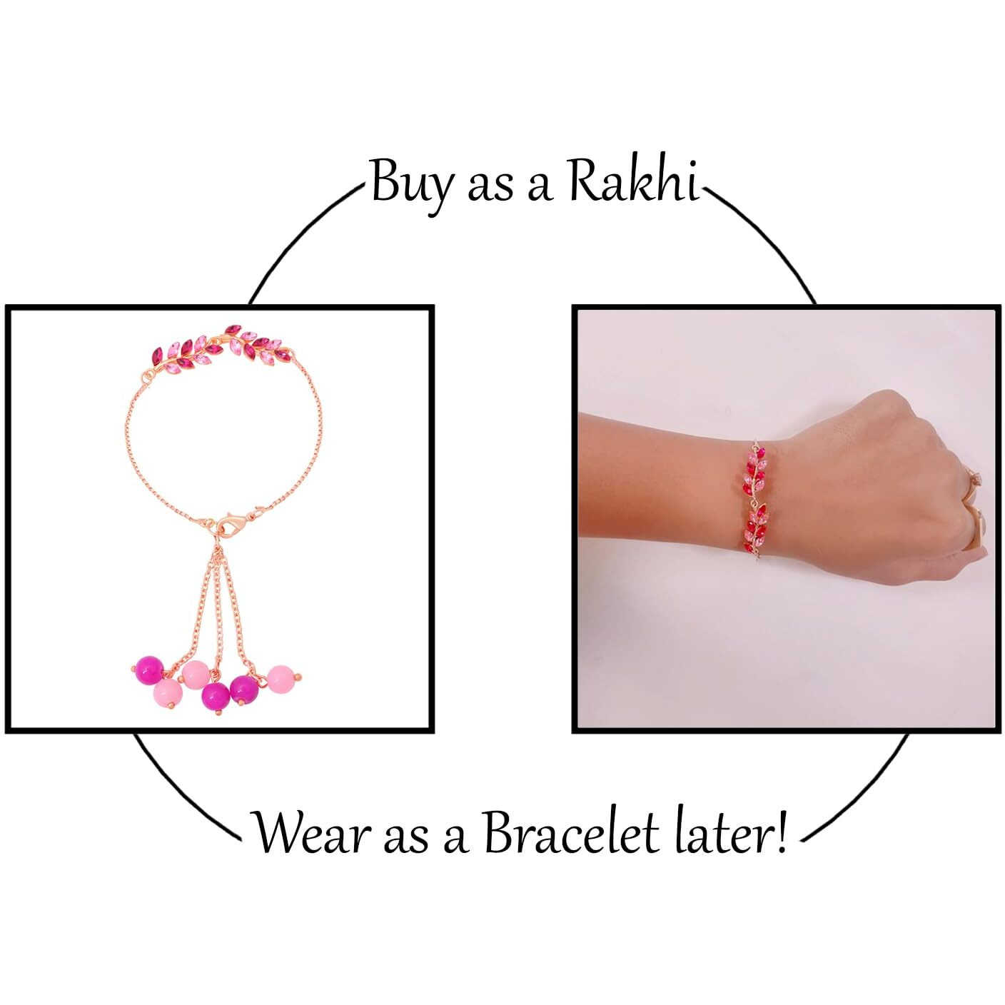 Mahi Light and Dark Pink Leafe Shaped Crystals Lumba Rakhi Bracelet for Bhabhi (RAL1100681Z) For Women