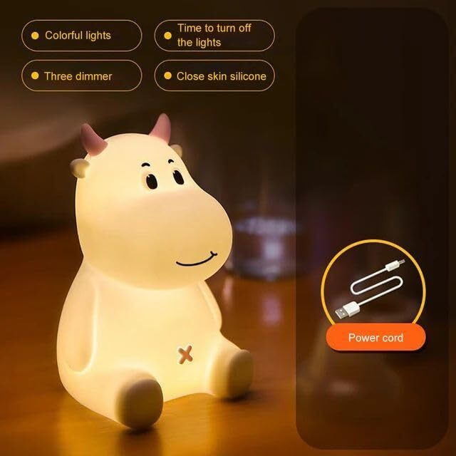 NYRWANA Night Lamp for Bedroom, Cute Lamp, Night Lamp for Kids, Silicone Lamp, Cute Night Lamp, Birthday Gifts, Lamp for Kids, Light Lamp, Rakhi for Brother, Rechargeable, Cow Lamp (Multicolor)