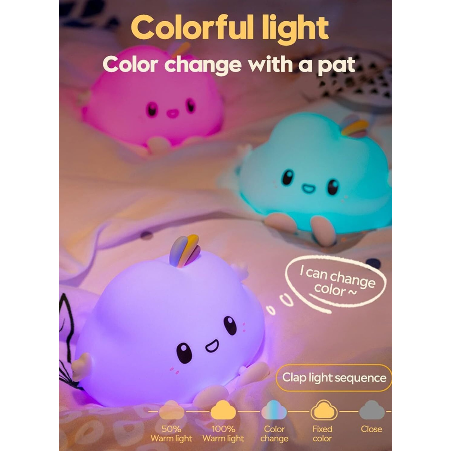 NYRWANA Night Lamp for Bedroom, Cute Lamp, Night Lamp for Kids, Silicone Lamp, Cute Night Lamp, Birthday Gifts, Lamp for Kids, Light Lamp, Rechargeable, Rakhi for Brother, Cloud Lamp (Multicolor)