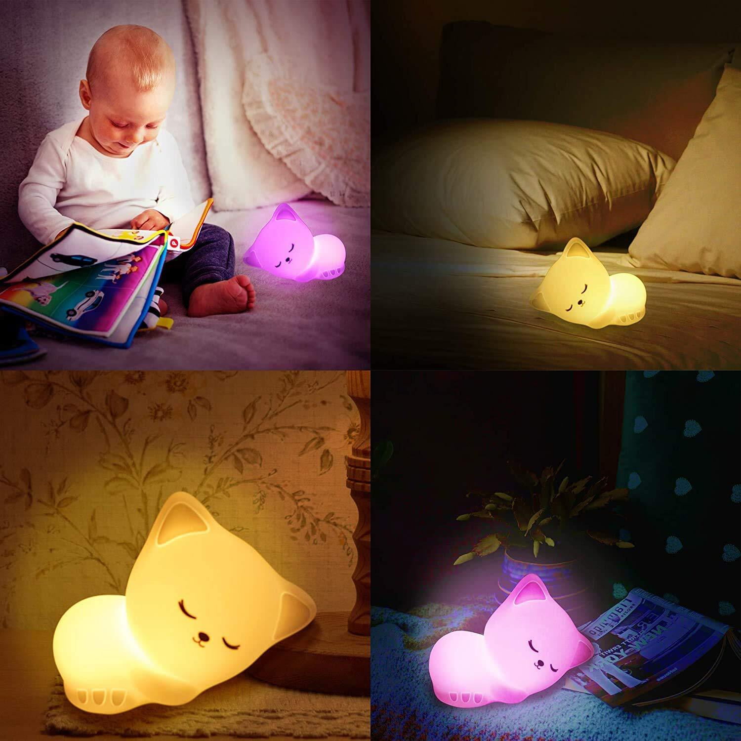 NYRWANA Night Lamp for Bedroom, Cute Lamp, Rechargeable Night Lamp for Kids, Silicone Lamp, Cute Night Lamp, Birthday Gifts, Lamp for Kids, Light Lamp, Rakhi for Brother, Cat Lamp (Multicolor)