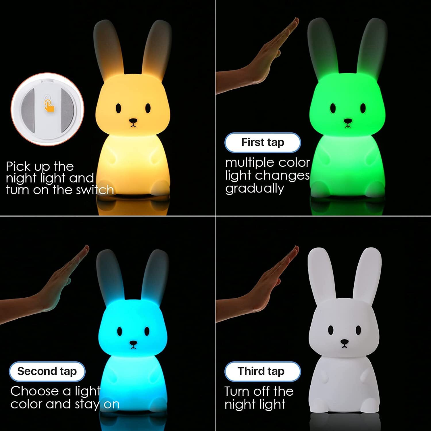 NYRWANA Night Lamp for Bedroom, Cute Lamp, Night Lamp for Kids, Silicone Lamp, Cute Night Lamp, Birthday Gifts, Lamp for Kids, Light Lamp, Rakhi for Brother, Rechargeable, Bunny Lamp (White)