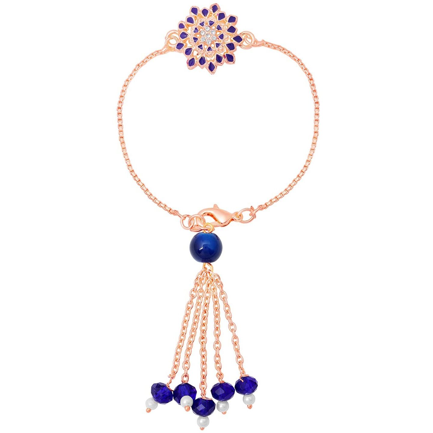 Mahi Blue Meena Work Enamel Floral Lumba Rakhi for Bhabhi (RAL1100678Z)