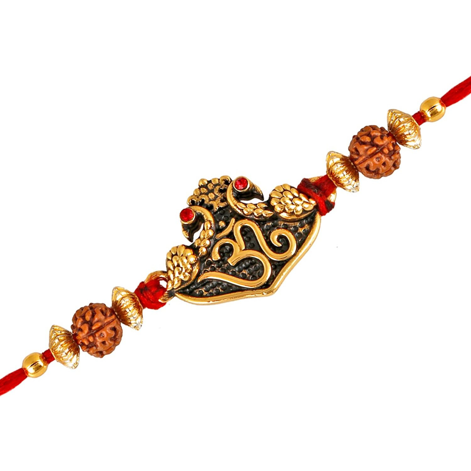 Mahi Gold Plated Purely Divine Om Rudraksh Rakhi Bracelet for Beloved Brothers (RA1100597G)