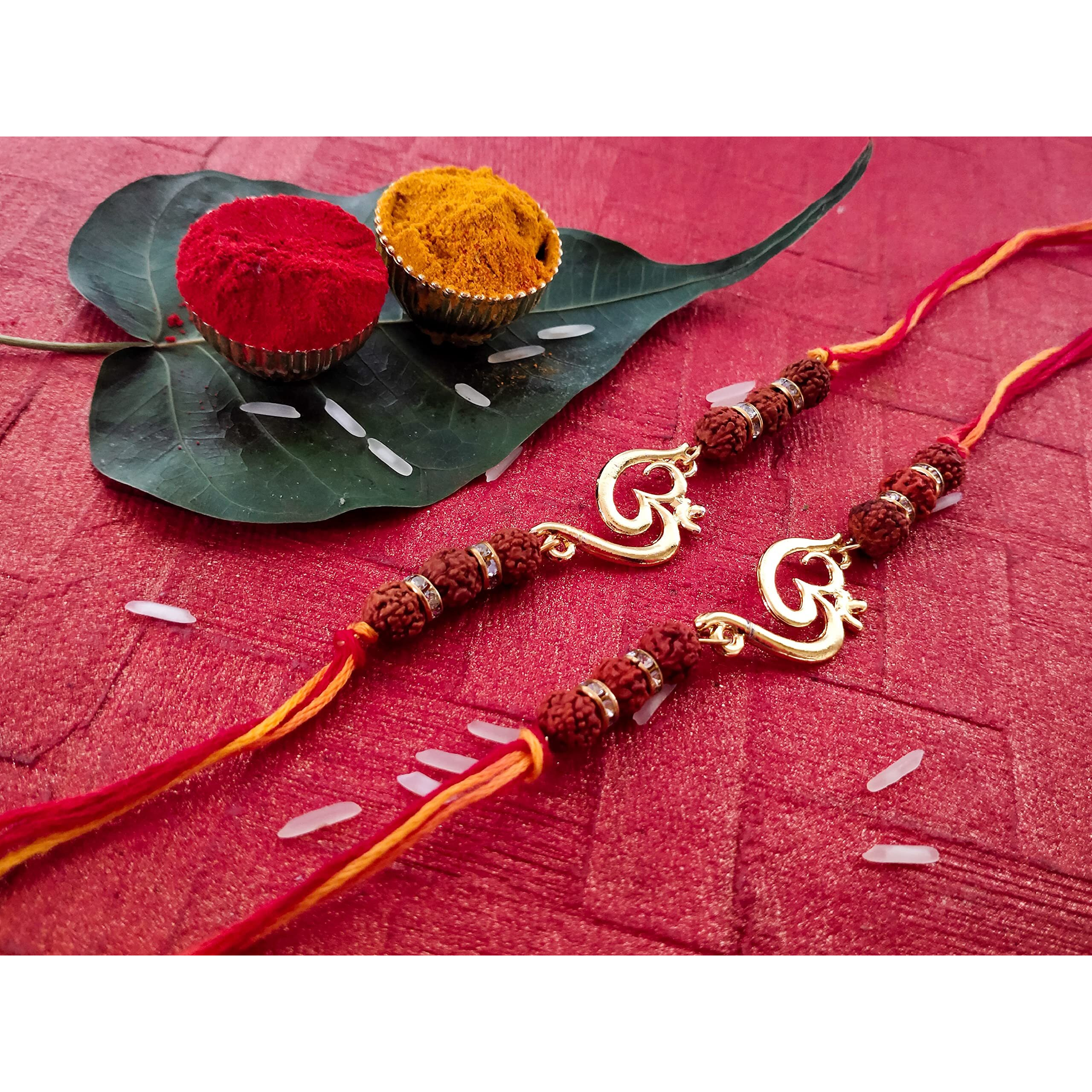 Mahi Combo of Religious OM with Rudraksha and Crystals Rakhi for Rakshabandhan (Bracelet) (CO1104642GC) for Men