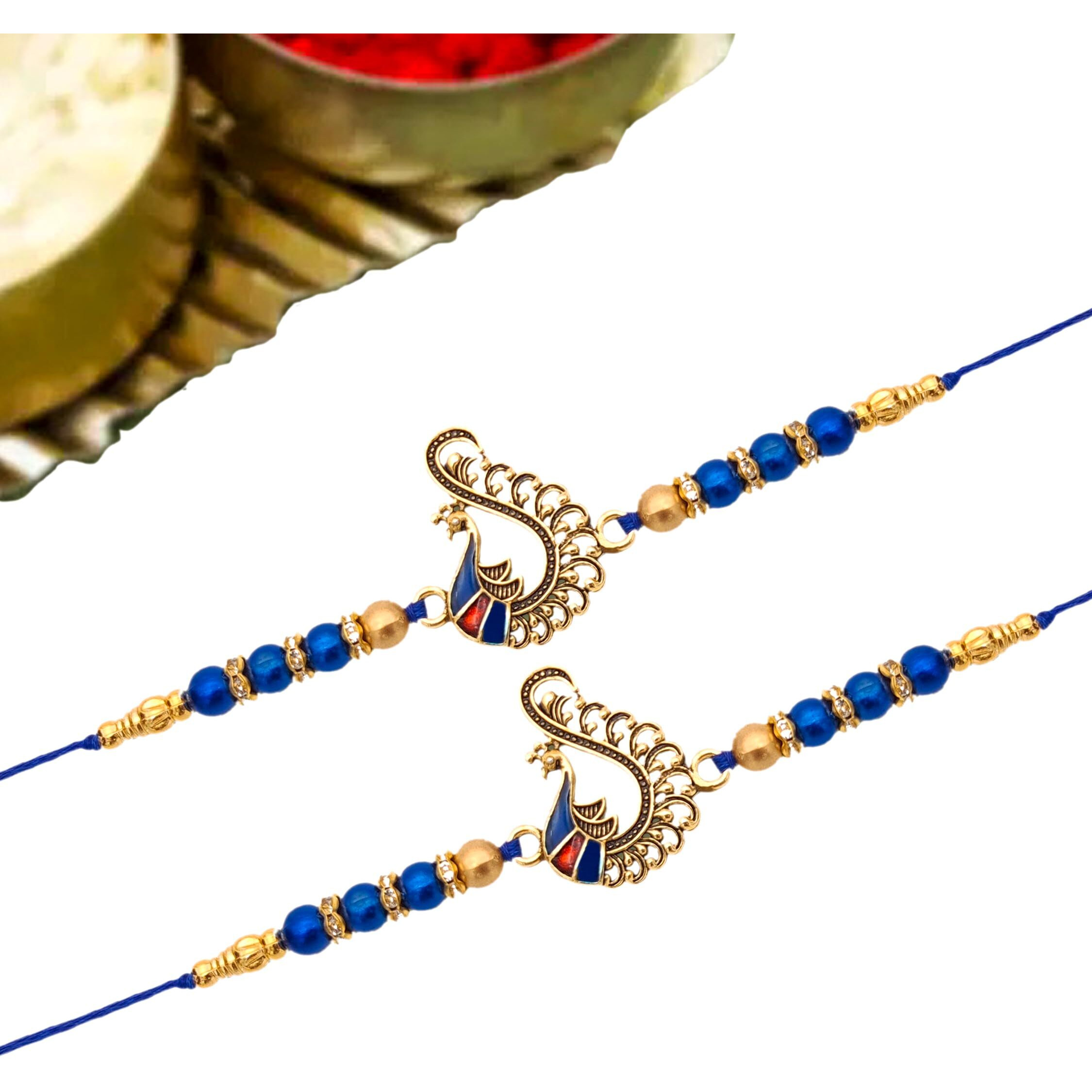 The Purple Tree Beautiful Handmade Peacock Rakhi With Card For Brother (Pack of 2, Blue, 1 Roli Chawal) Bhaiya rakhi, Rakhi For Brother, Peacock Rakhi, Rakhi Gift For Bhai