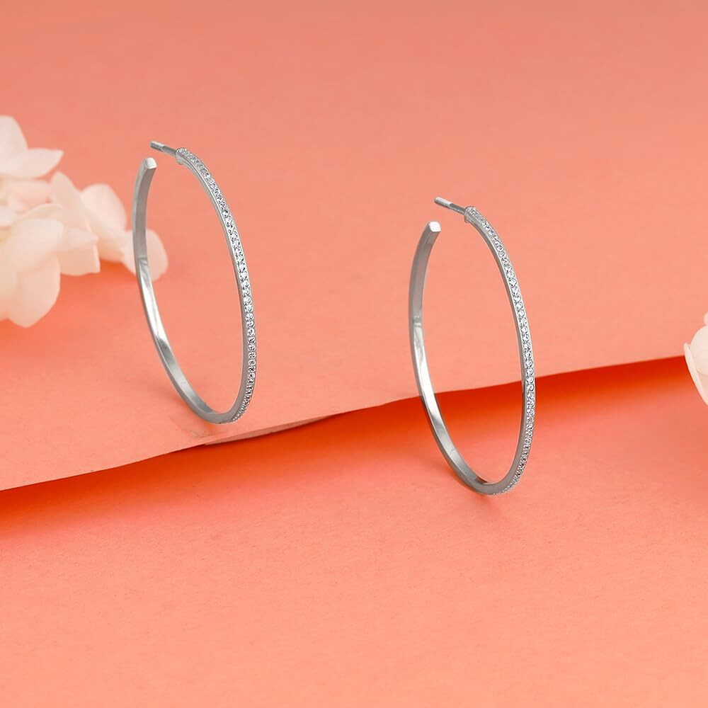 GIVA 925 Silver Studded Hoop Earrings | Gifts for Girlfriend, Rakhi Rakshabandhan Gift for Sister Bhabhi, Gifts for Women & Girls |With Certificate of Authenticity and 925 Stamp | 6 Month Warranty*