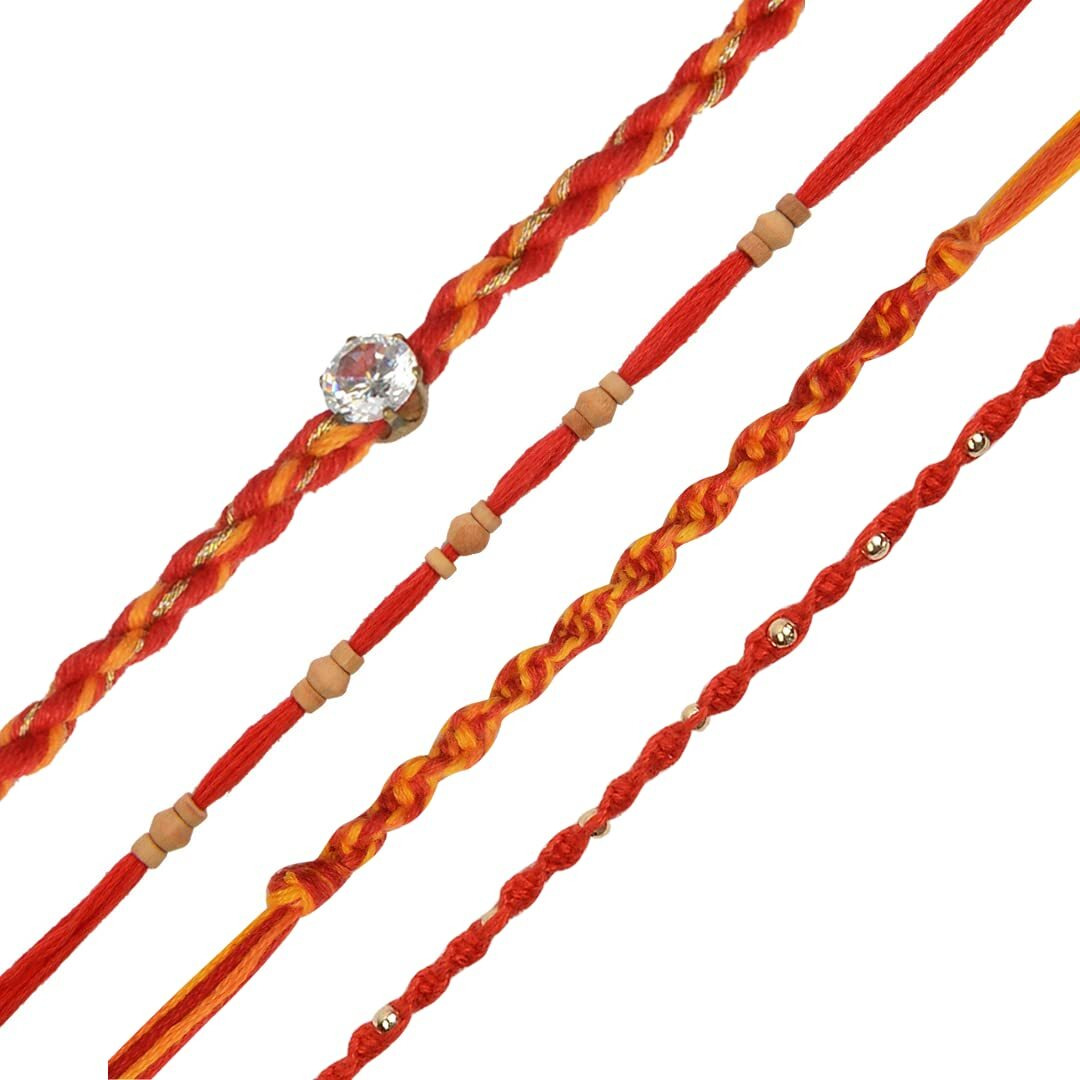 Accessorisingg Combo of 4 Red and Yellow Mauli Threads Rakhi for Brother | Rakshabandhan 2021 [RAC053]