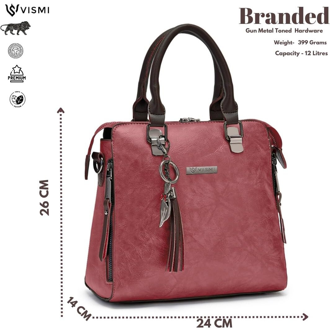 VISMIINTREND Stylish Pink Leather Sling Satchel Handbag for Women & Girls| Casual Shoulder Bags for Travel, Office, College | Side Purse for Birthday, Anniversary Gift for Wife & Rakhi Gift for Sister