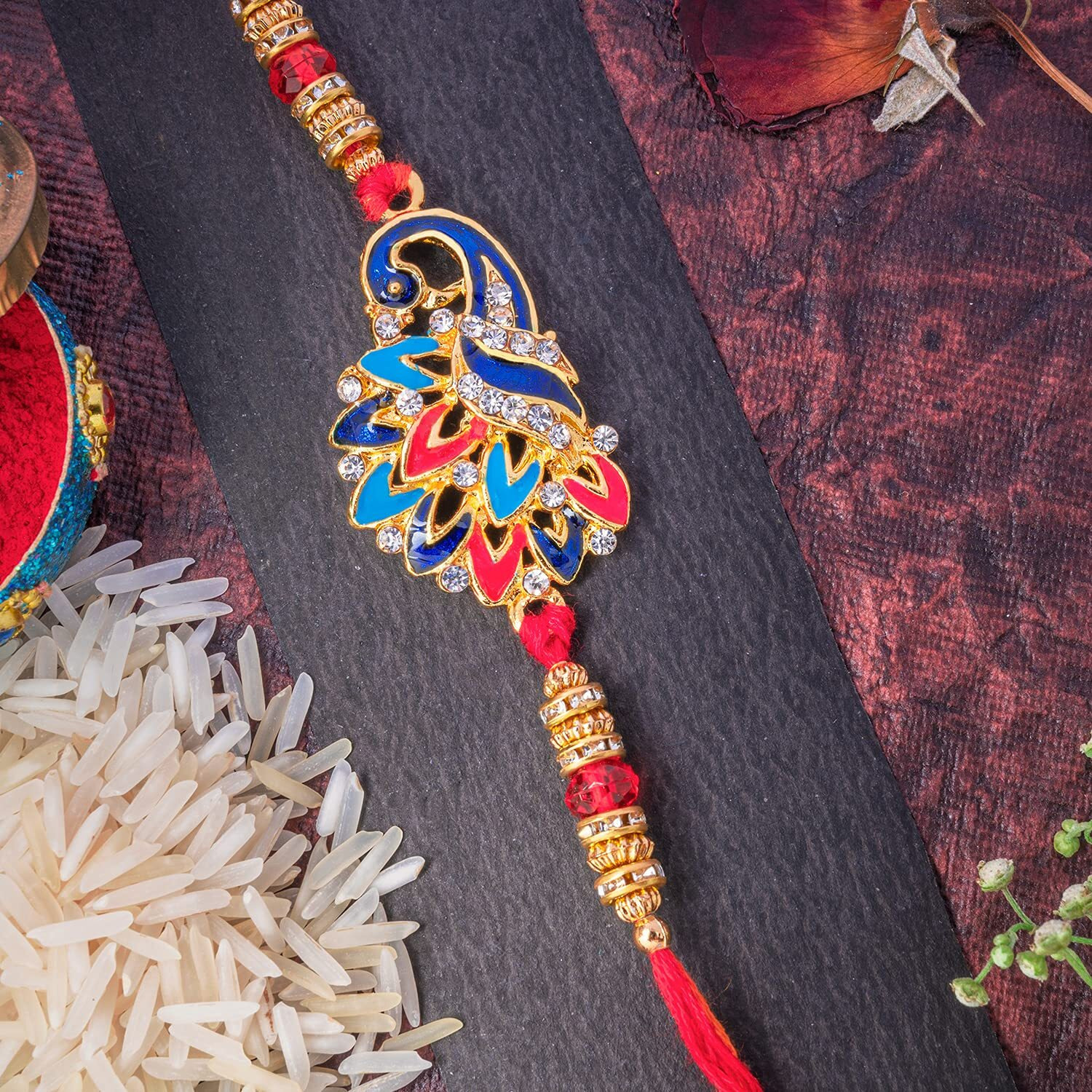 Mahi Elegant Peacock Shaped Rakhi with Crystal for Beloved Brother RA1100628G