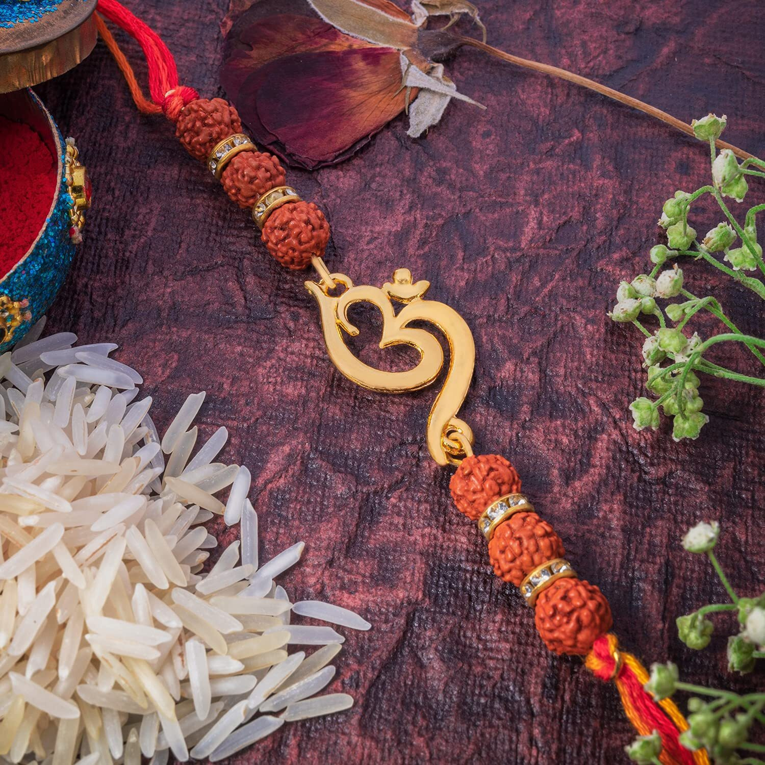 Mahi Combo of 3 Spiritual Hanuman, Ganesha and Om Rakhi Combo with rudraksha and Crystal for Beloved Brother (Bracelet) RCO1104772G For Men