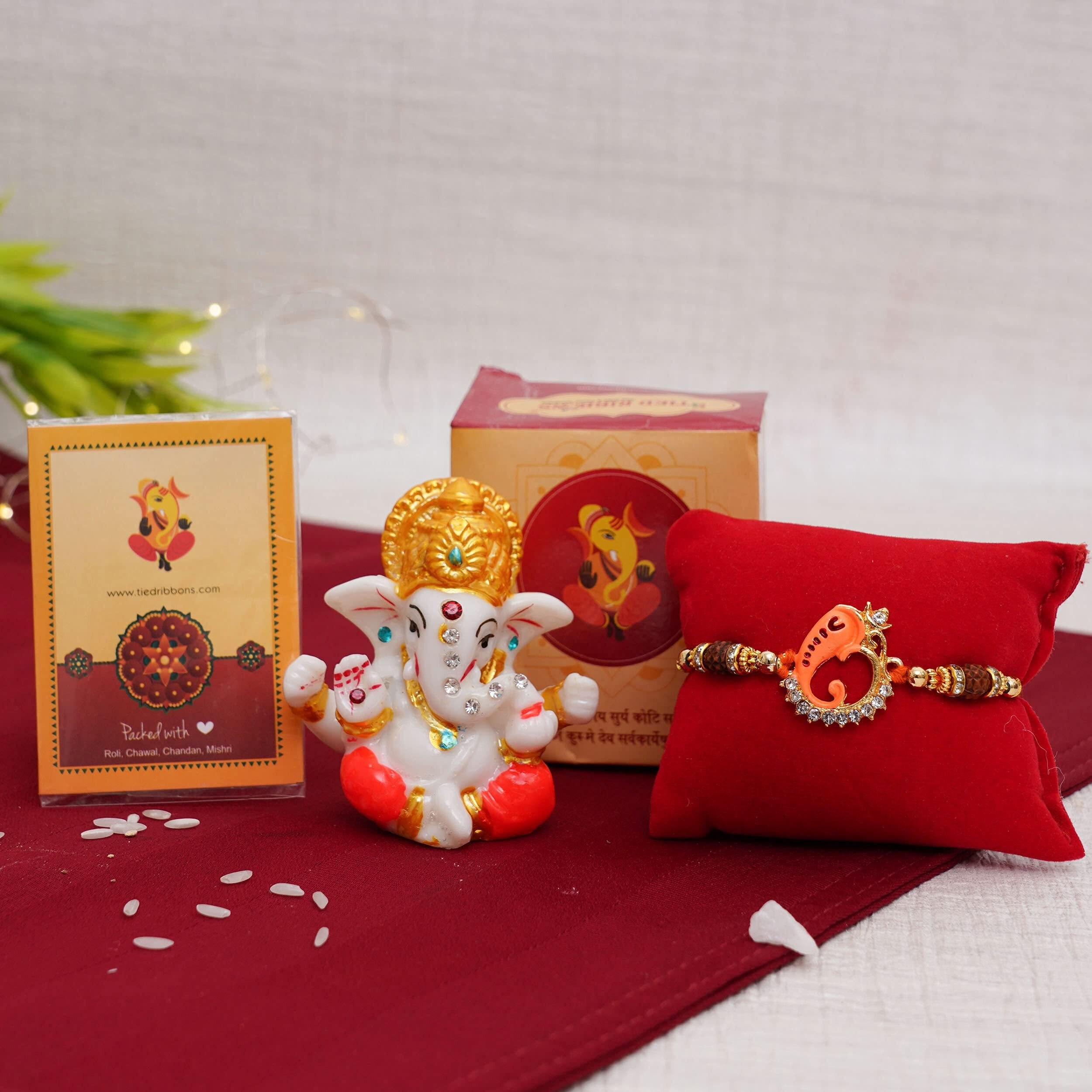 TIED RIBBONS Designer Rakhi for Brother -Premium Ganesha Figurine Rakhi Gifts for Brother, Resin, Multicolour, Standard