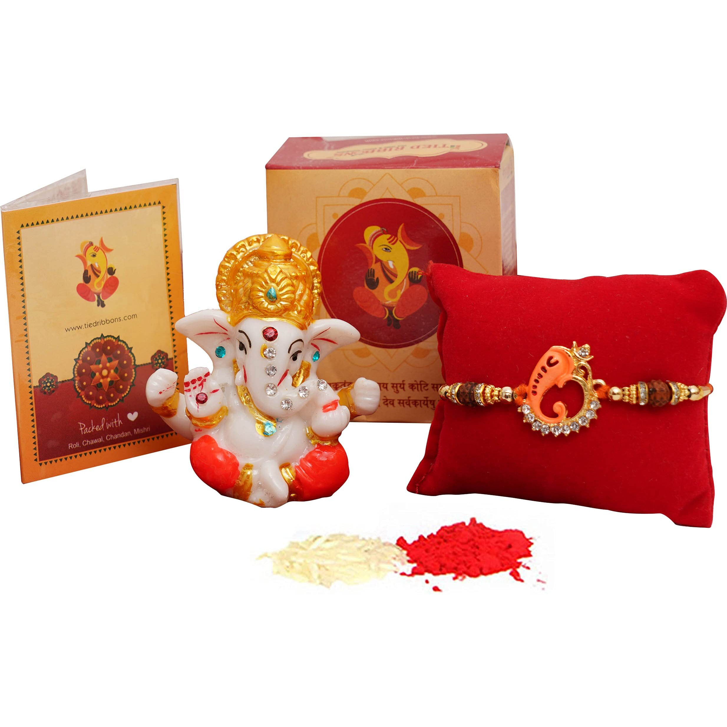 TIED RIBBONS Designer Rakhi for Brother -Premium Ganesha Figurine Rakhi Gifts for Brother, Resin, Multicolour, Standard