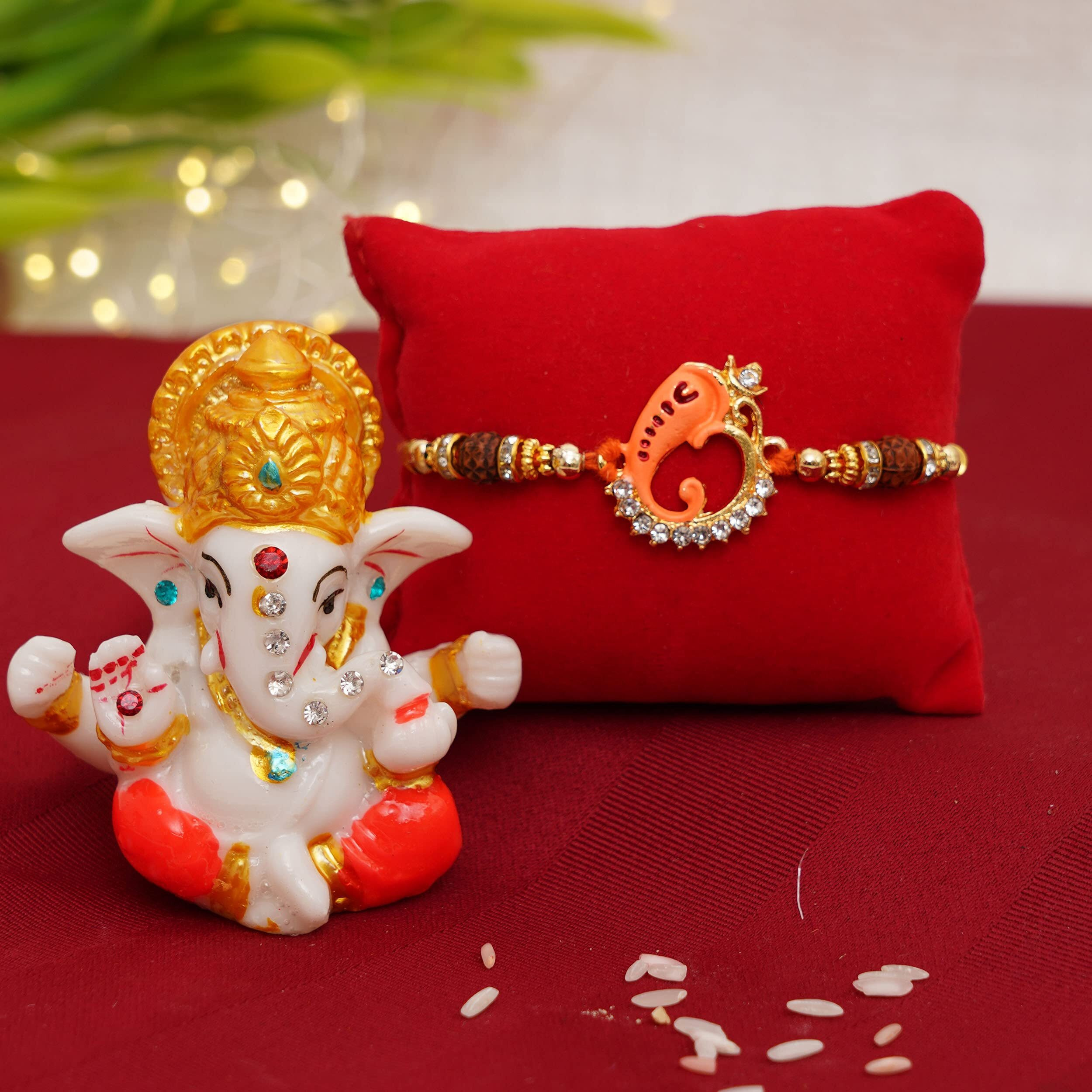 TIED RIBBONS Designer Rakhi for Brother -Premium Ganesha Figurine Rakhi Gifts for Brother, Resin, Multicolour, Standard