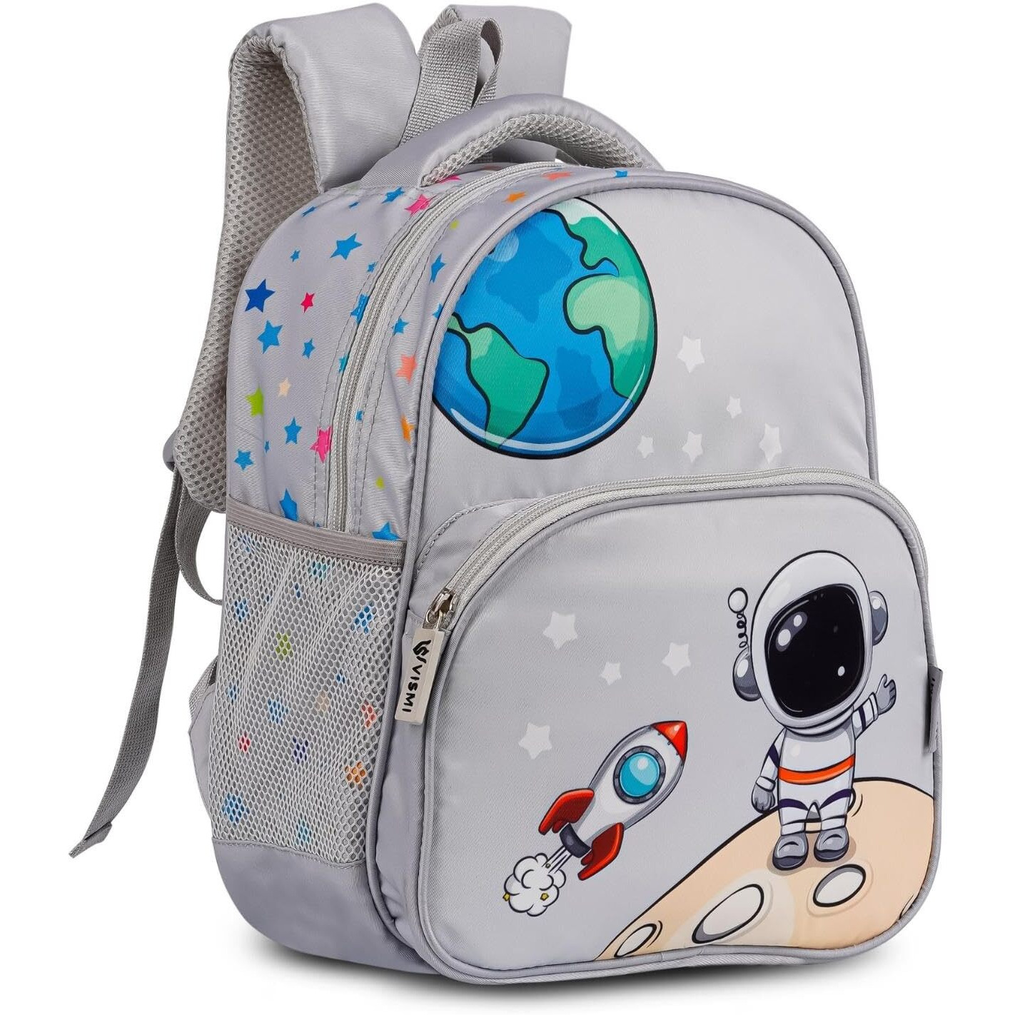 VISMIINTREND School Bags 13 Backpacks for Kids Boys & Girls (1-4 Years) | Cartoon Print Daypack for Preschool, KG, Nursery, Tuition, Picnic, Birthday, Rakhi gift for Sister/Brother (Space)