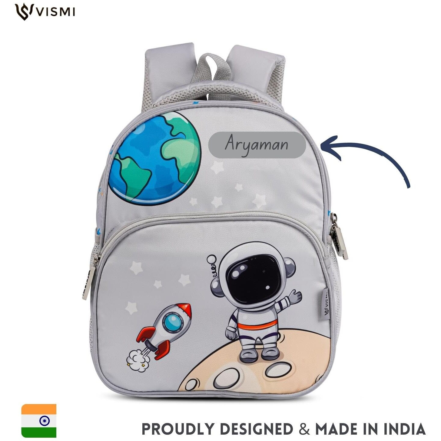 VISMIINTREND School Bags 13 Backpacks for Kids Boys & Girls (1-4 Years) | Cartoon Print Daypack for Preschool, KG, Nursery, Tuition, Picnic, Birthday, Rakhi gift for Sister/Brother (Space)