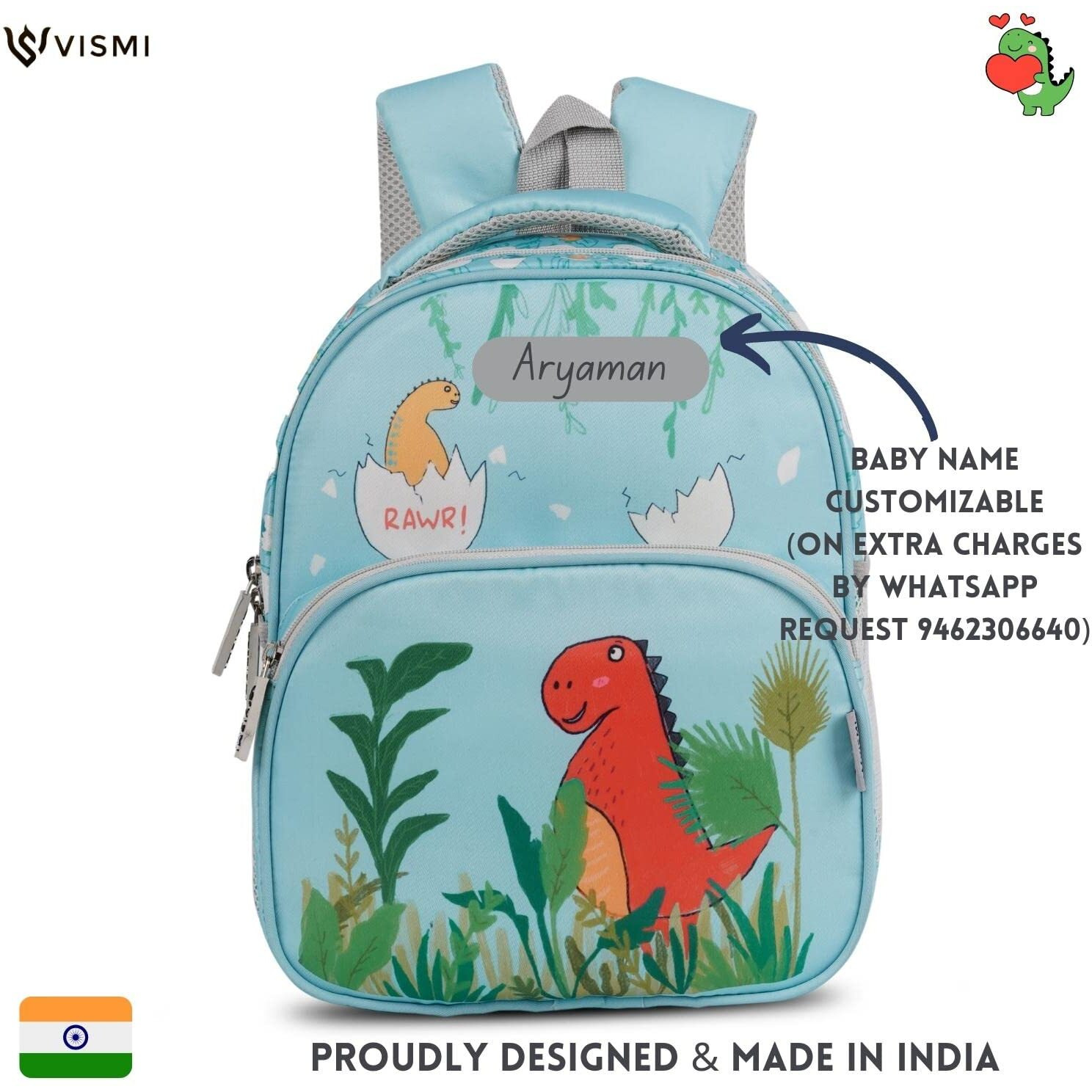 VISMIINTREND School Bags 13 Backpacks for Kids Boys & Girls (1-4 Years) | Cartoon Print Daypack for Preschool, KG, Nursery, Tuition, Picnic, Birthday, Rakhi gift for Sister/Brother (Dinosaur)