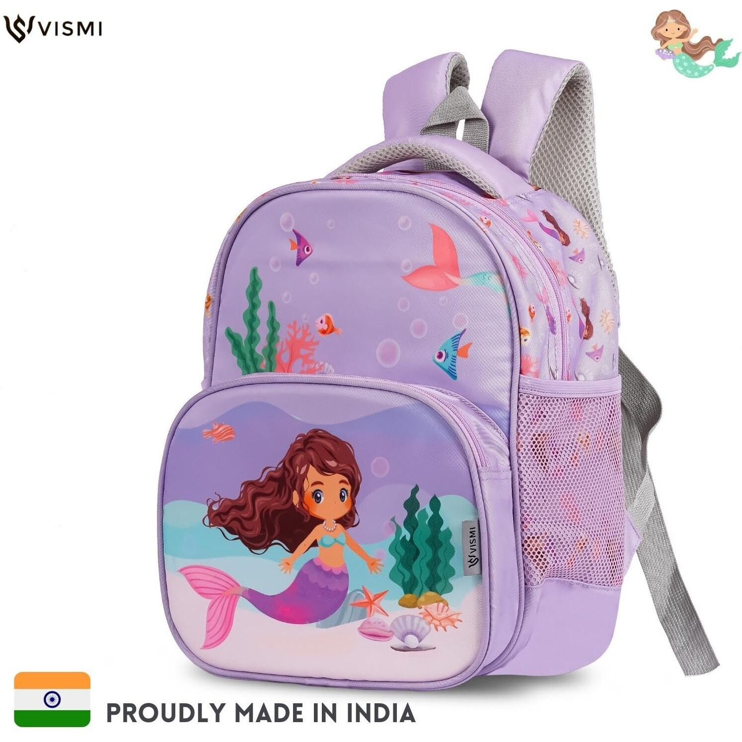 VISMIINTREND School Bags 13 Backpacks for Kids Boys & Girls (1-4 Years) | Cartoon Print Daypack for Preschool, KG, Nursery, Tuition, Picnic, Birthday, Rakhi gift for Sister/Brother (Mermaid)