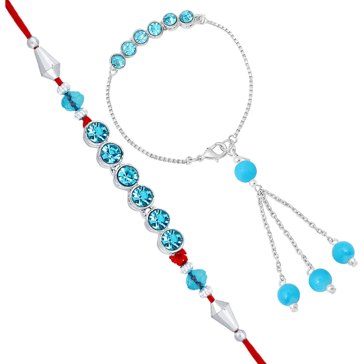 Mahi Rhodium Plated Blue Crystals Rakhi Combo for Men, Women (RCOL1105337M)