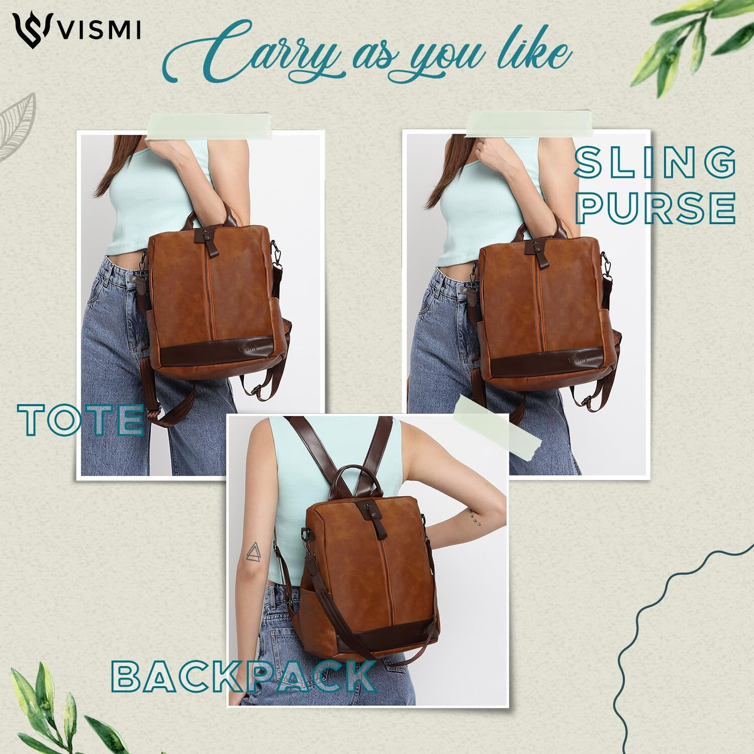 VISMIINTREND Stylish Women Leather Backpack Handbag for Teen Girls | Everyday use Ladies Sling Bag Shoulder Purse for Office, Tuition,College, Travel, Birthday Gift | Rakhi Gifts for Sisters