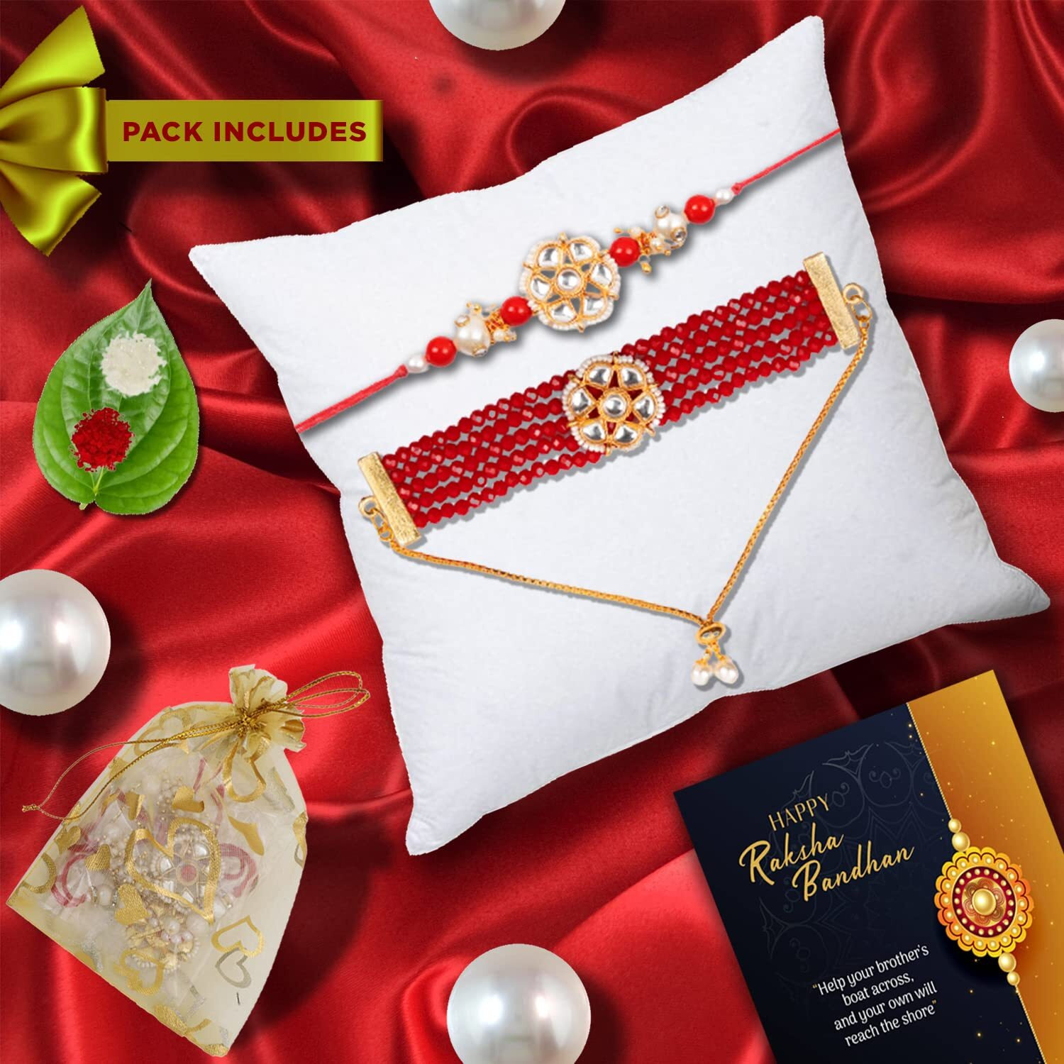 SMIZZY  (RE)TOUCHING LIVES Smizzy Men Bracelet Rakhi for Bhaiya Bhabhi combo set Rakshabandhan, Red