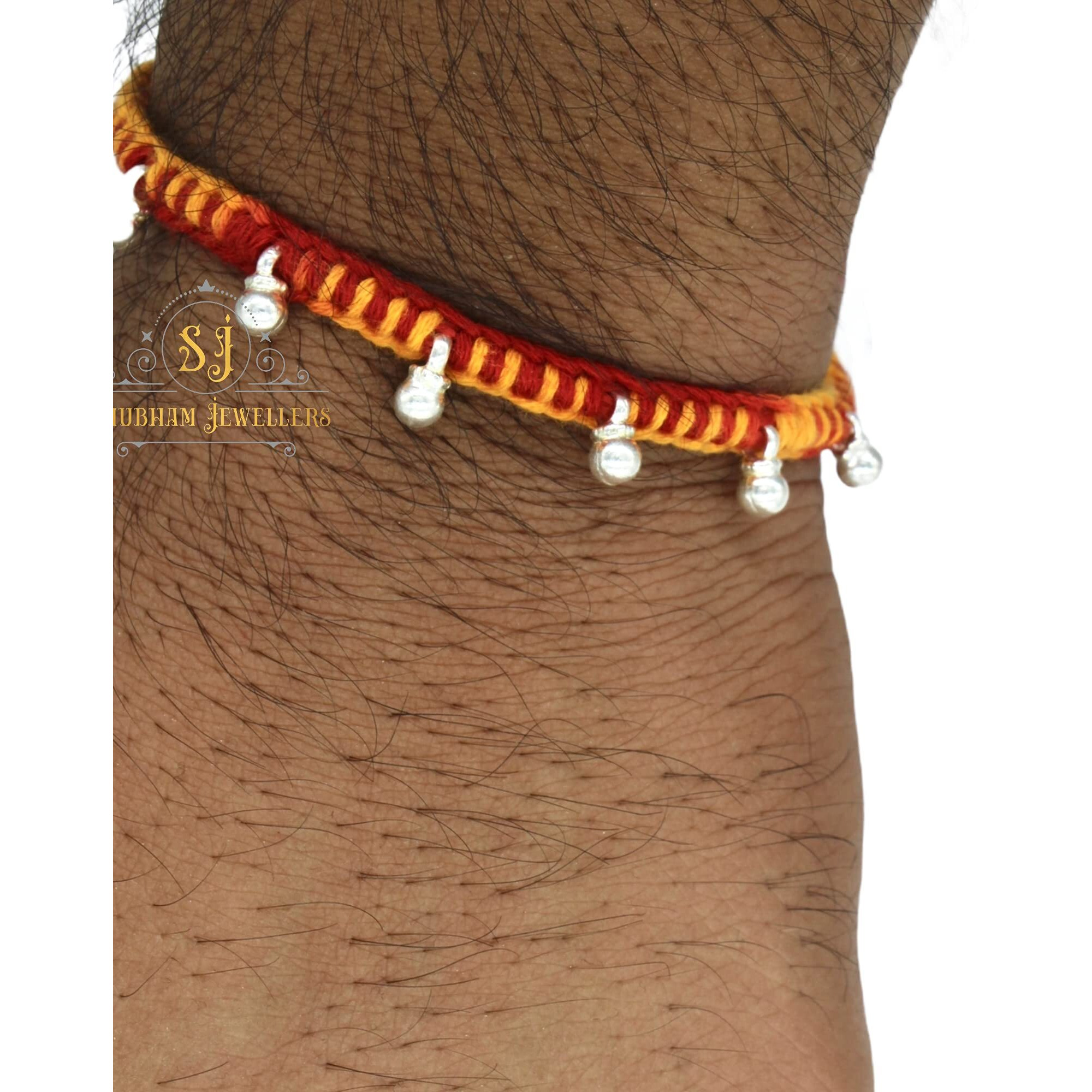 NUZZRII Pure 925 Sterling Silver Rakhi for brother Charm Bracelet Raksha Bandhan With Pure Cotton Thread For Men, Boys, Rakhis By Shubham Jewellers Ghunghru