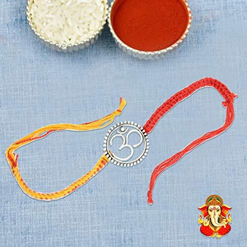 NUZZRII Pure 925 Sterling Silver Rakhi for brother Charm Bracelet Raksha Bandhan With Pure Cotton Thread For Men, Boys, Rakhis By Shubham Jewellers Om Big