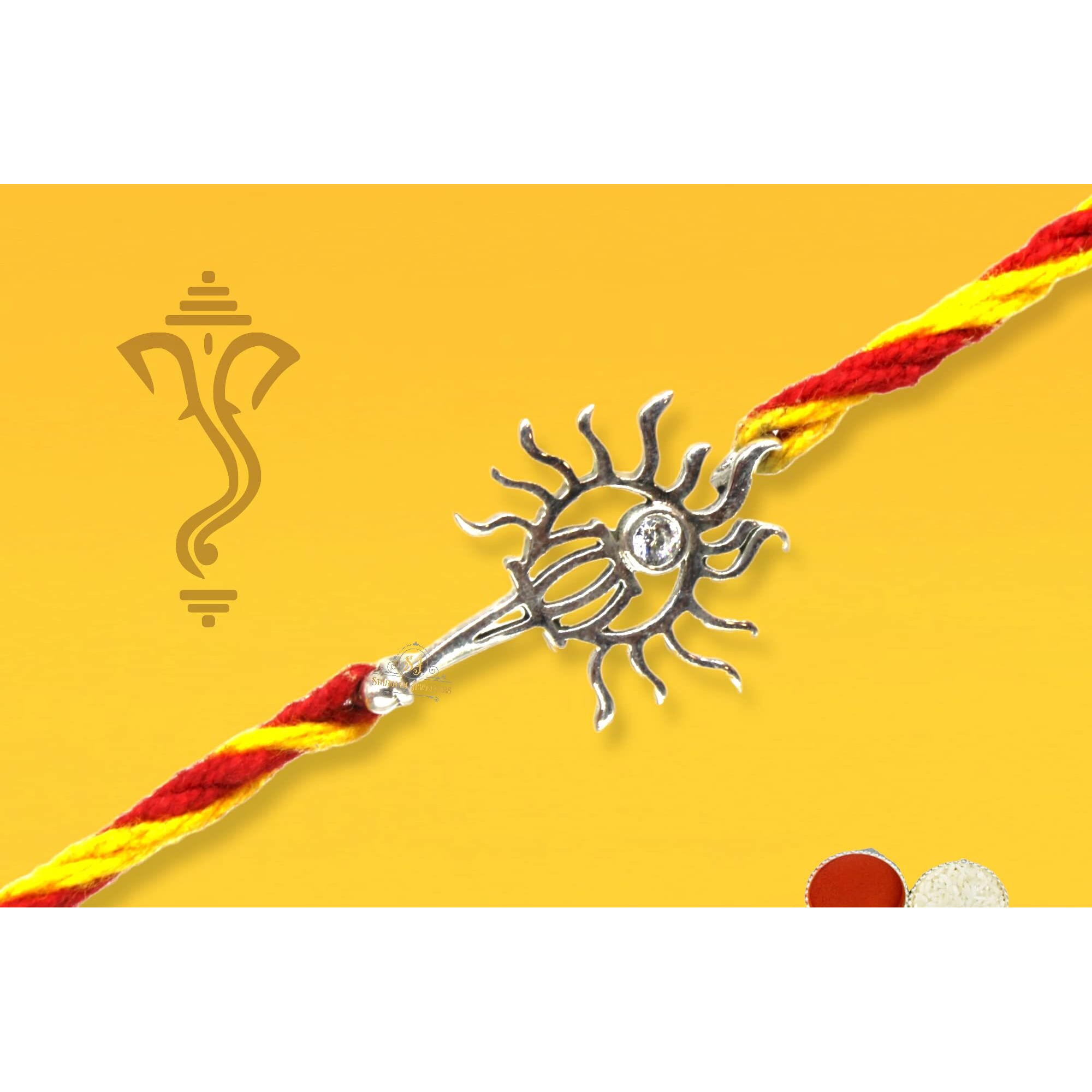 SJ SHUBHAM JEWELLERS 925 Sterling Silver Rakhi for brother God Rakhi Bracelet Raksha Bandhan Pure Cotton For Men, Rakhi With Roli Chawal