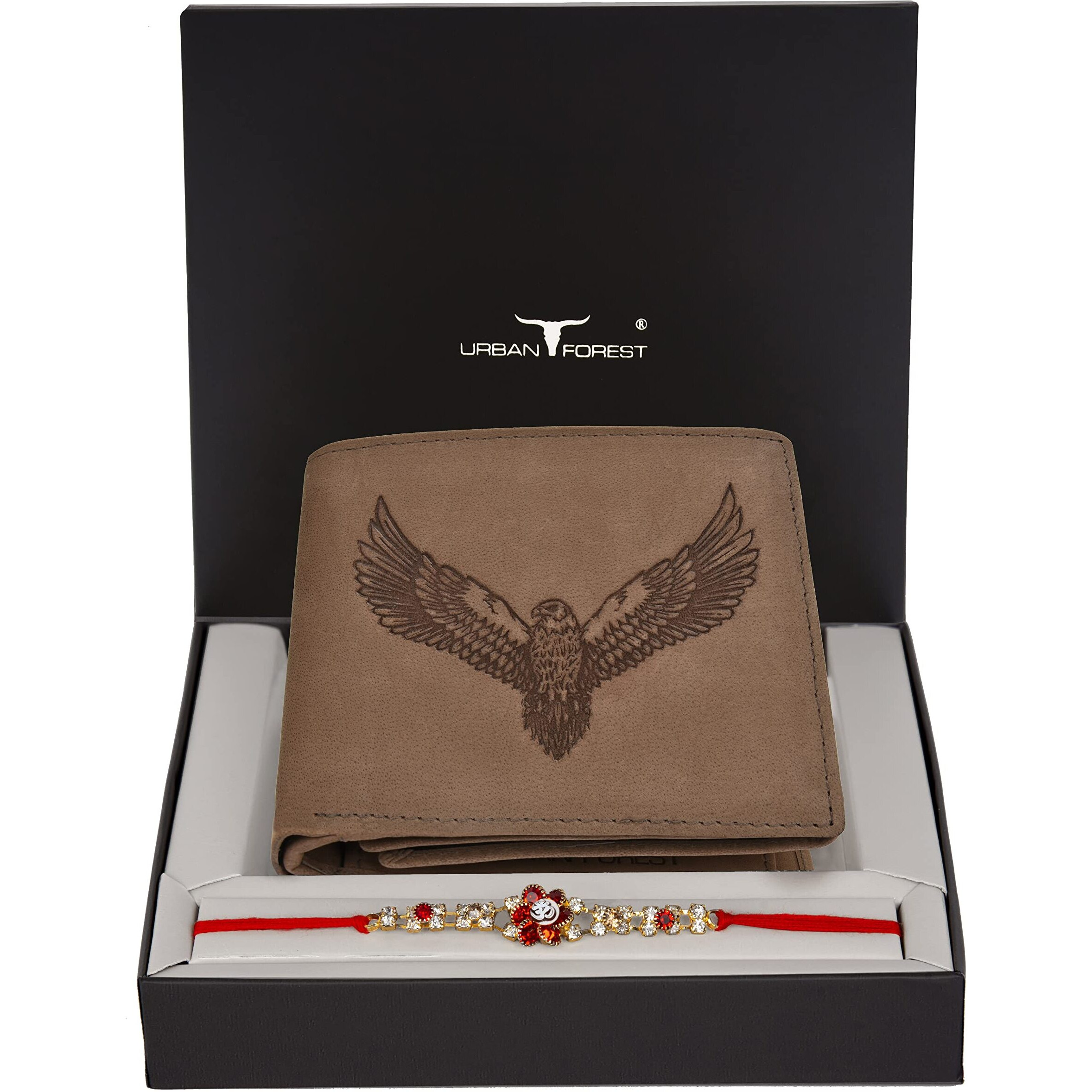 URBAN FOREST Rakhi Gift Hamper for Brother - Light Brown Mens Leather Wallet and Rakhi Combo Gift Set for Brother - 4581