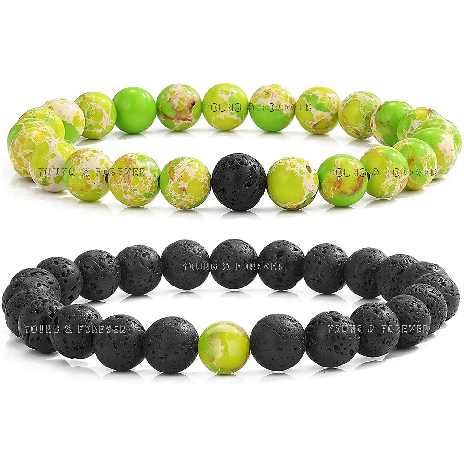 Young & Forever Gift Rakhi For Brother Mens Beaded Bracelets Lava Rock Stone Beads For Women Anxiety Volcanic Lava Bracelet Relationships Kingstone Couples Bracelets Set Of 2 Couples Gift