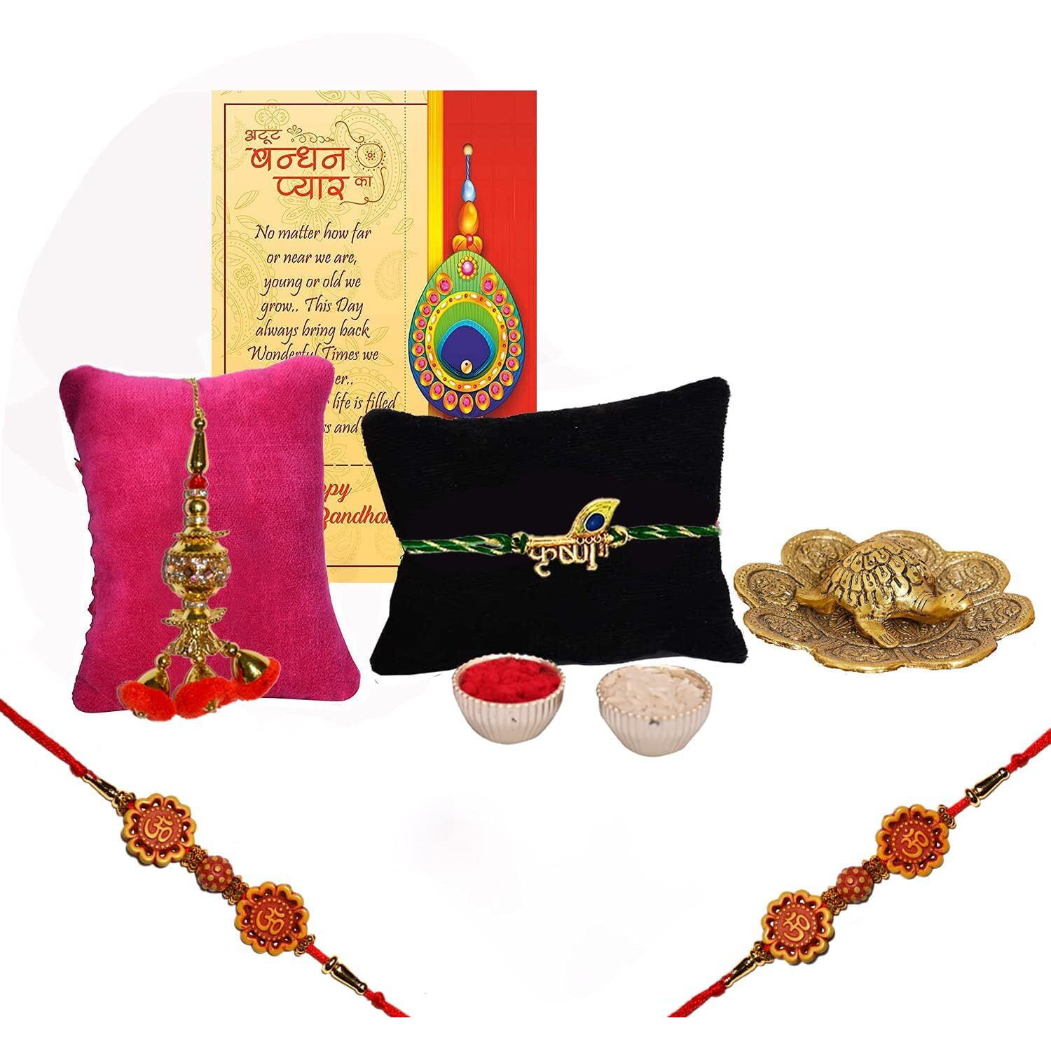 Collectible India Good Luck Rakhi for Brother and Bhabhi, Rakshabandhan Gifts Combo Rakhi for Rakshabandhan Gifts for Bhaiya Bhabhi - Tortoise Vastu Gift, Fengshui Showpiece (M1- Family Combo)