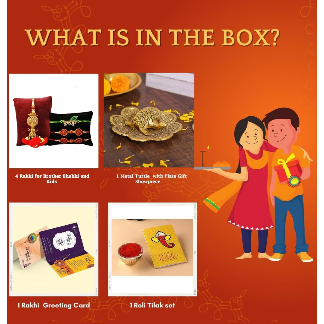 Collectible India Good Luck Rakhi for Brother and Bhabhi, Rakshabandhan Gifts Combo Rakhi for Rakshabandhan Gifts for Bhaiya Bhabhi - Tortoise Vastu Gift, Fengshui Showpiece (M1- Family Combo)