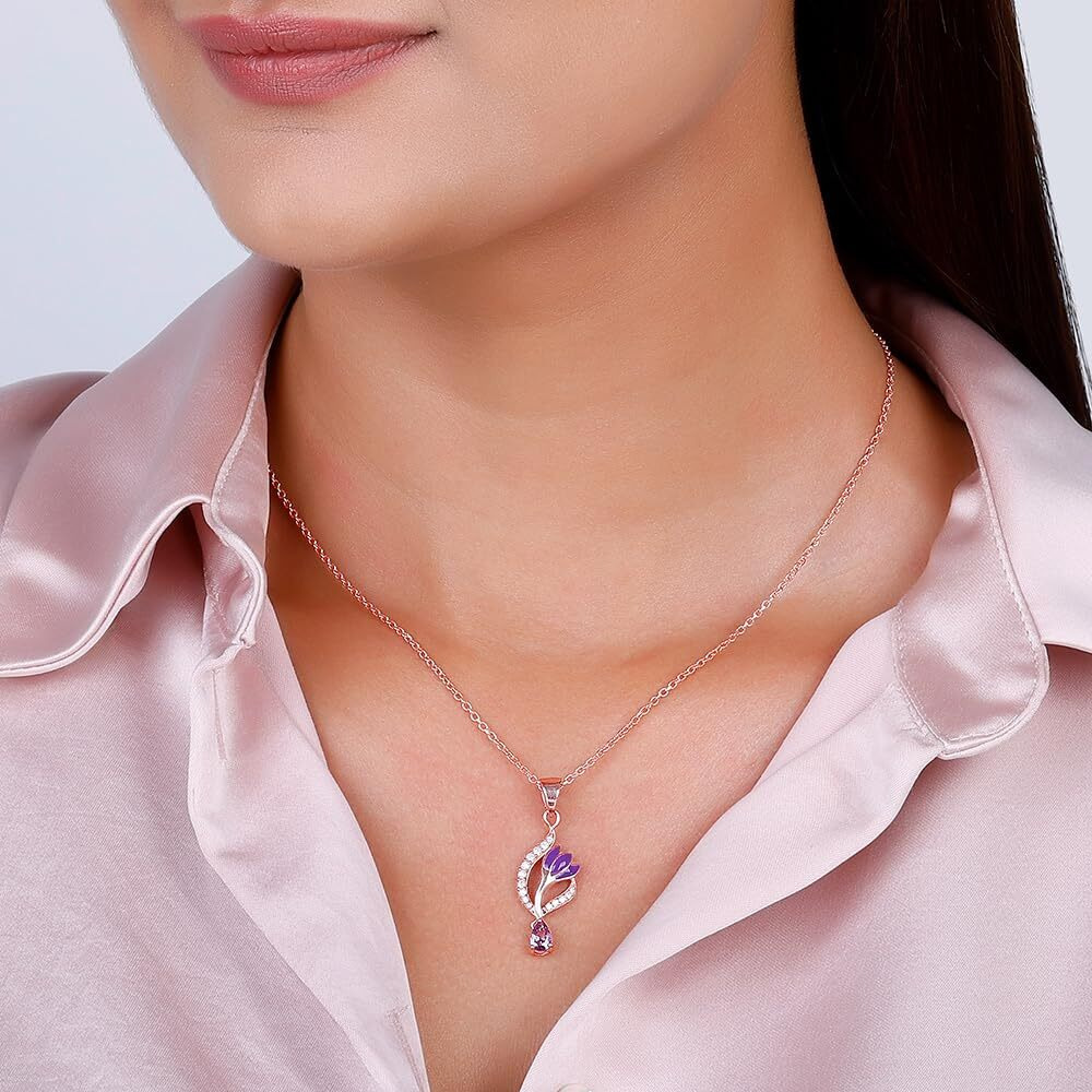 GIVA 925 Rose Gold Flowing Crocus Pendant With Link Chain|Rakhi Rakshabandhan Gift For Sister Bhabhi,Women&Girls,Pendant To Gift|With Certificate Of Authenticity And 925 Stamp|6 Months Warranty