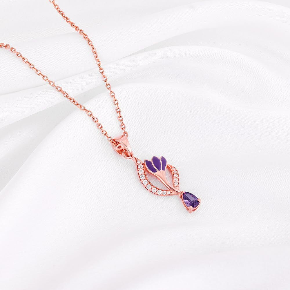 GIVA 925 Rose Gold Flowing Crocus Pendant With Link Chain|Rakhi Rakshabandhan Gift For Sister Bhabhi,Women&Girls,Pendant To Gift|With Certificate Of Authenticity And 925 Stamp|6 Months Warranty