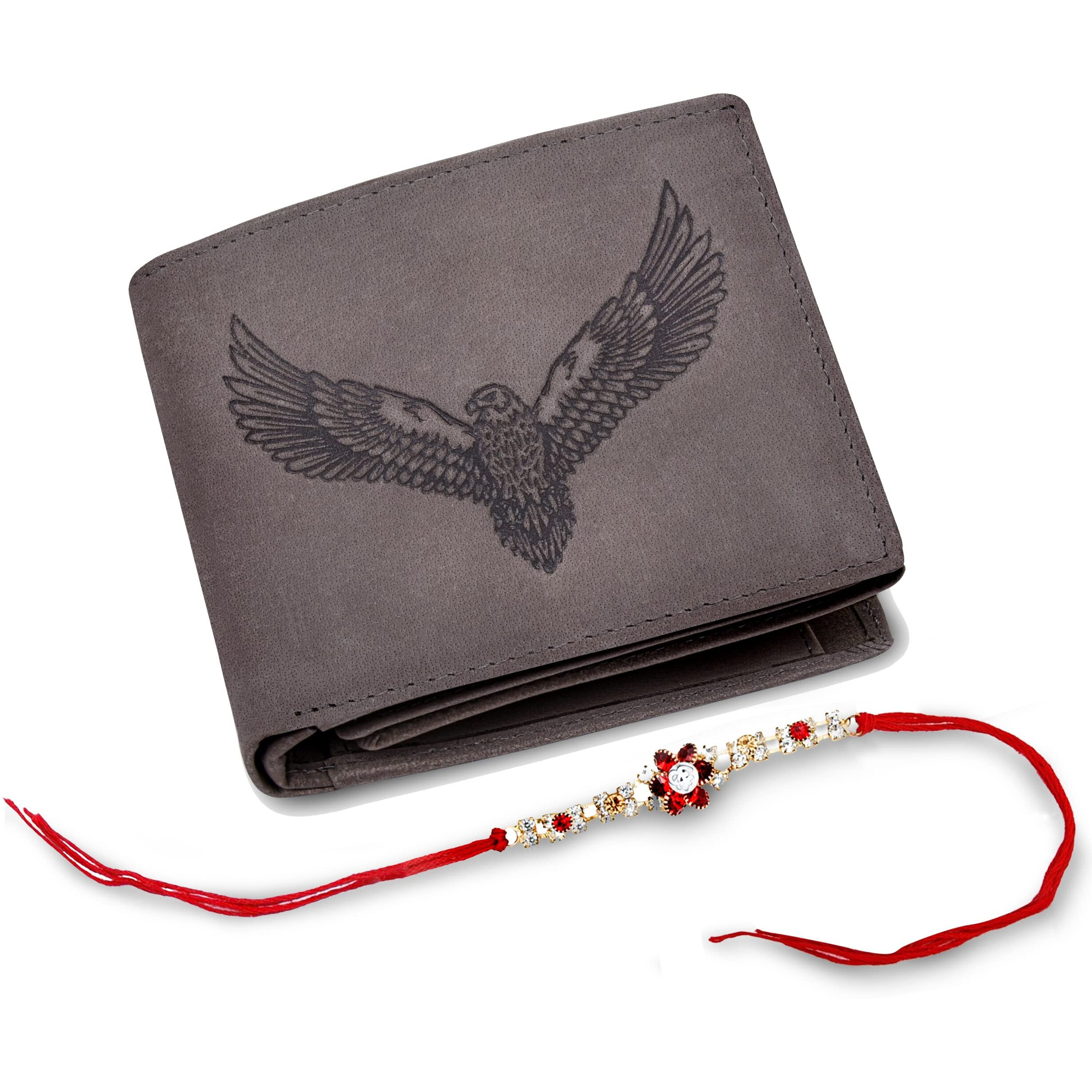 URBAN FOREST Rakhi Gift Hamper for Brother - Vintage Grey Mens Leather Wallet and Rakhi Combo Gift Set for Brother - 4763