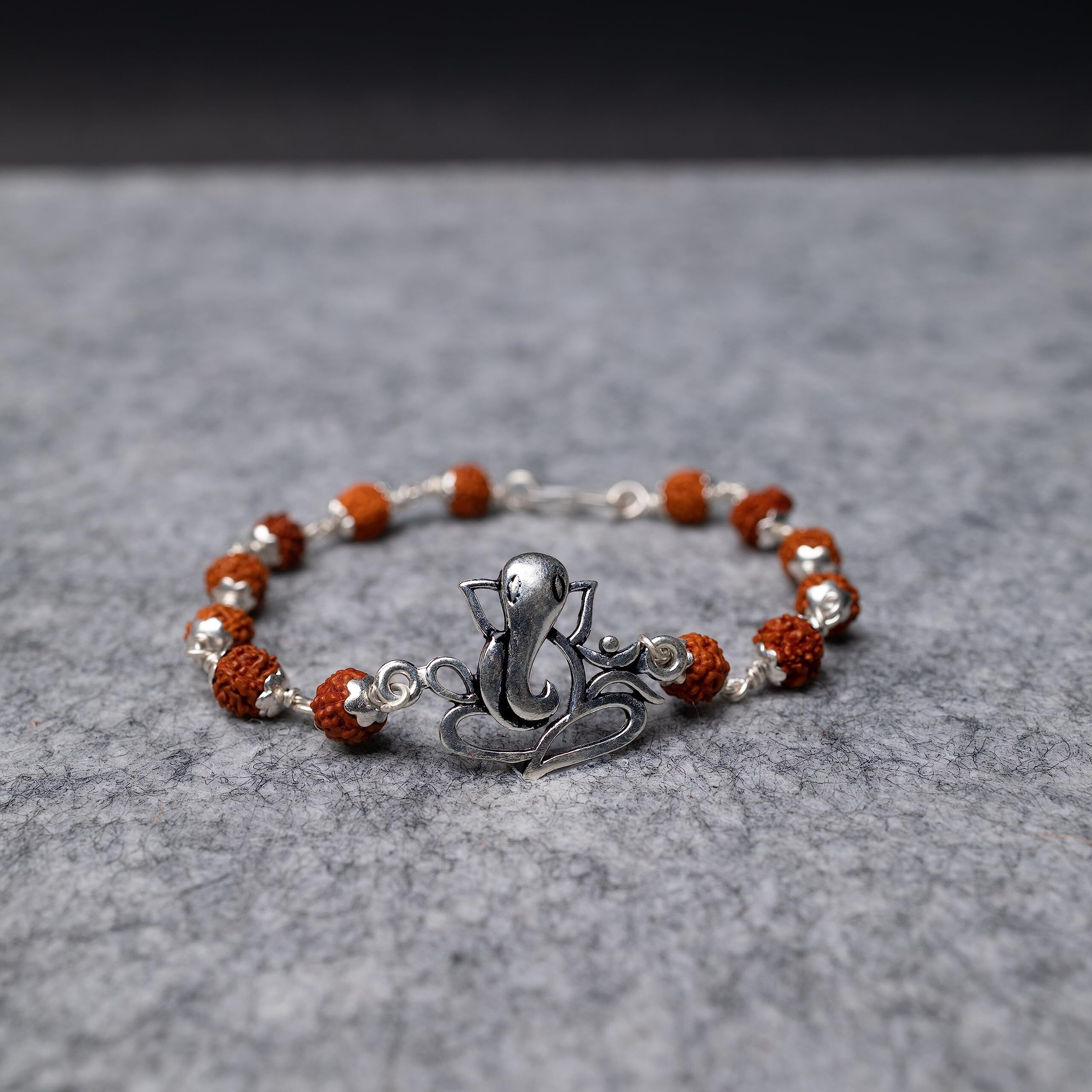 Hem Jewels Pure Silver Rudraksh Rakhi for Brother | Silver Bracelet for Boys and Men | Silver Bracelet Rakhi | Design Cute Ganesha Motif (HJ_RKH43)