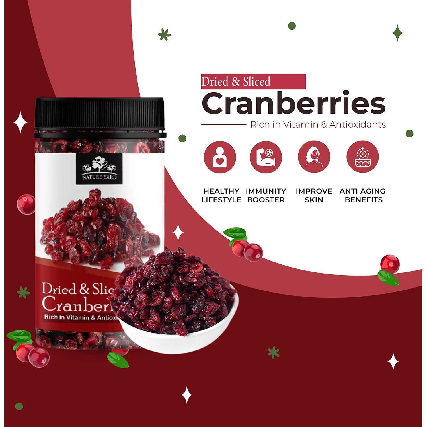 NATURE YARD Dried & Slices Cranberry - 250gm - Rakhi Gift For Brother- Designer Red Stone Rakhi Gifting Set (250gm + 1 Rakhi)