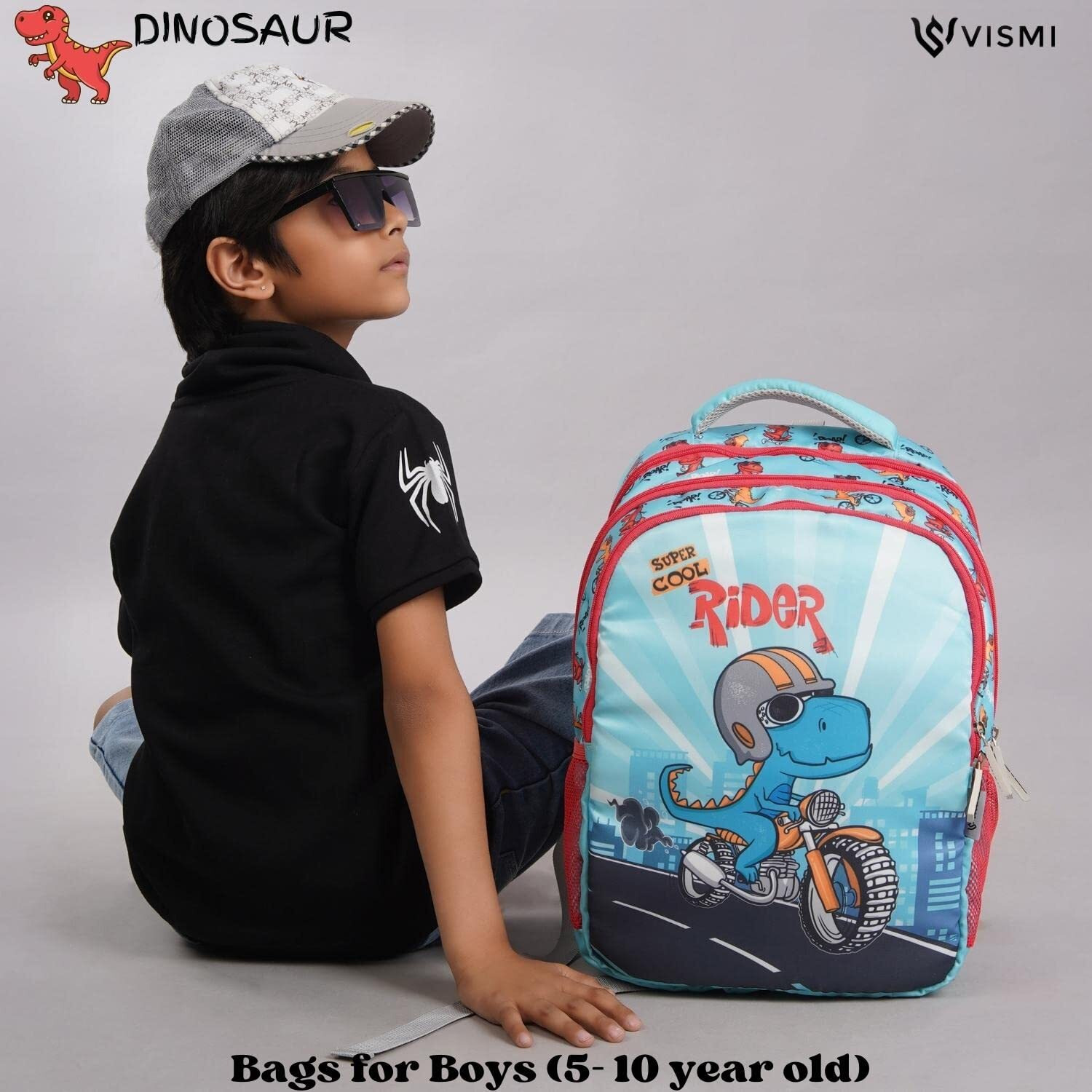 VISMIINTREND 36 Litres Nylon Twill School Bags for Kids Boys & Girls| 16 Inch Casual Backpack for Tuition, Birthday, Rakhi Gift for Sisters, Brother| Travel Daypack Bag Books (Dinosaur)