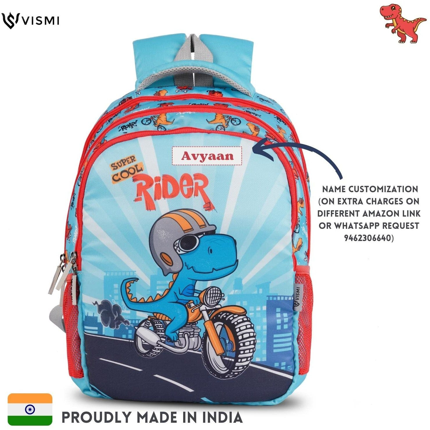 VISMIINTREND 36 Litres Nylon Twill School Bags for Kids Boys & Girls| 16 Inch Casual Backpack for Tuition, Birthday, Rakhi Gift for Sisters, Brother| Travel Daypack Bag Books (Dinosaur)